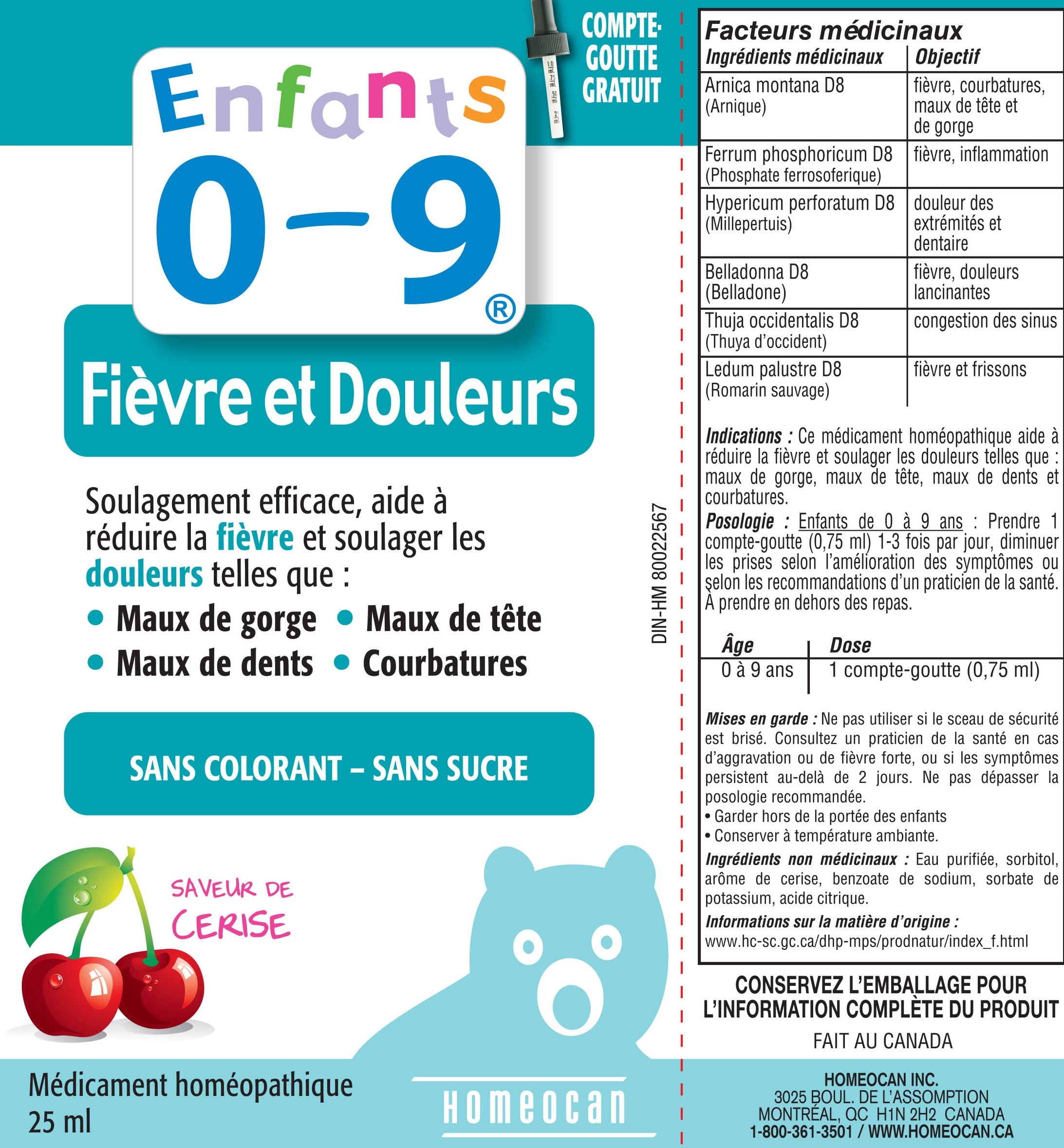 Kids 0-9 Pain & Fever 25 ml 33-Servings - Cherry Flavour - Help Reduce Fever and Relieve Pain from Sore Throat, Toothache, Headache and Soreness - Kids Oral Solution - Dye and Sugar-Free