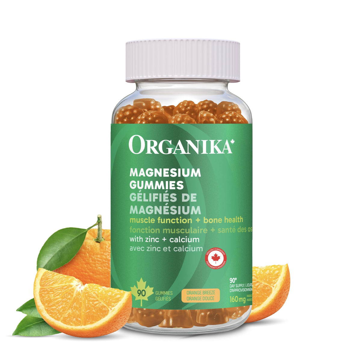Organika Magnesium Gummies with Zinc & Calcium – Muscle Function, Bone & Heart Health Support, Stress & Energy Metabolism – Easy to Chew, Natural Orange Flavour - 90 gummies