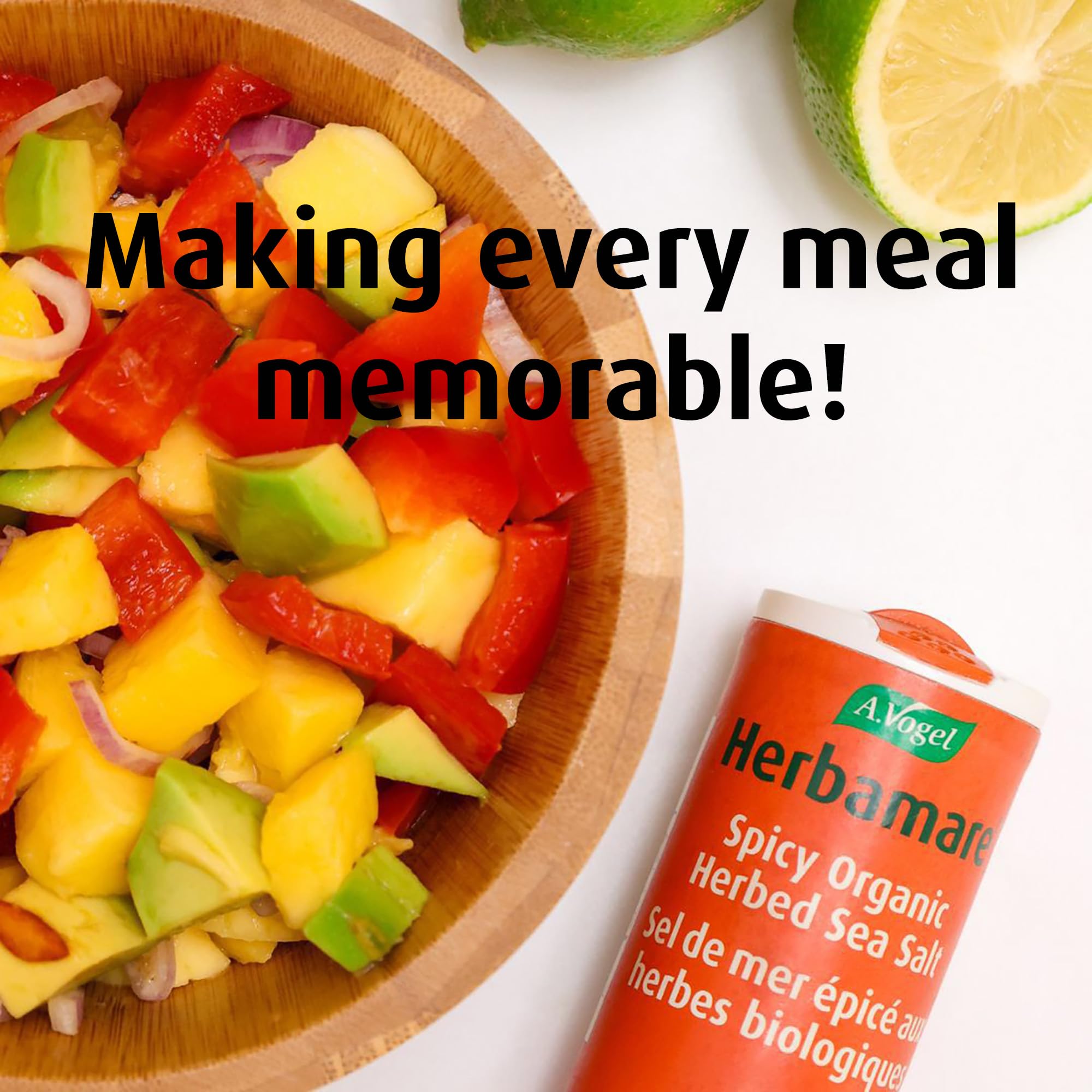 A.Vogel Herbamare Spicy - Herbed Sea Salt Infused with Fresh Organic Herbs and Vegetables - 1/3 Less Salt - Non-GMO Project Certified - MSG and Gluten Free - Vegetarian and Vegan - 250 G
