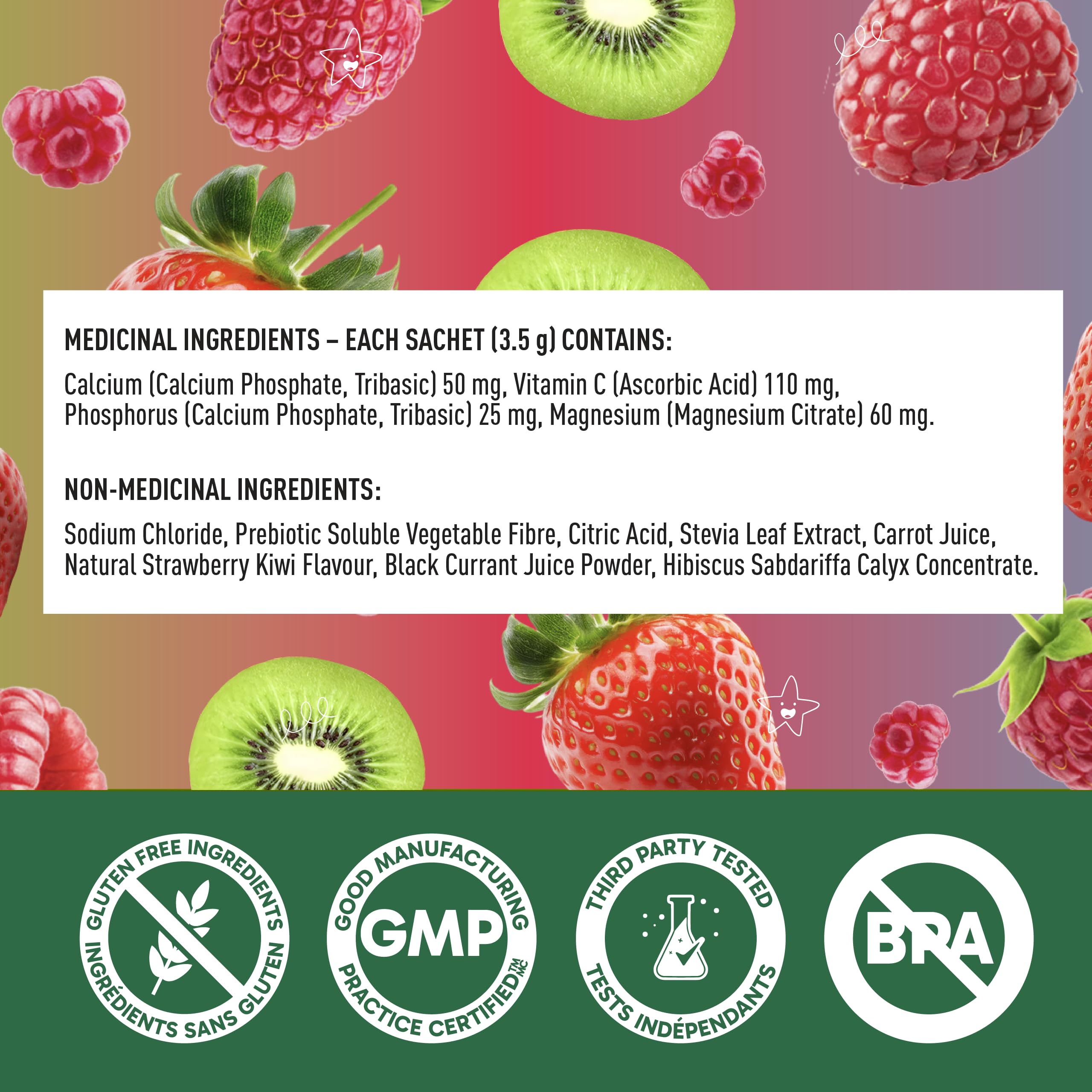 Organika Kids Electrolytes Powder Sticks - Sugar-Free Hydration + Immune support with 100% of daily Vitamin C, Minerals and Prebiotic Fibre | Strawberry Kiwi Flavour - 3.5g x 20 sachets