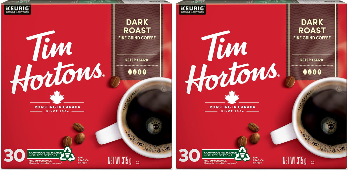 Tim Hortons Dark Roast Coffee, Single Serve Keurig K-Cup Pods, 30 Count (Pack of 2)