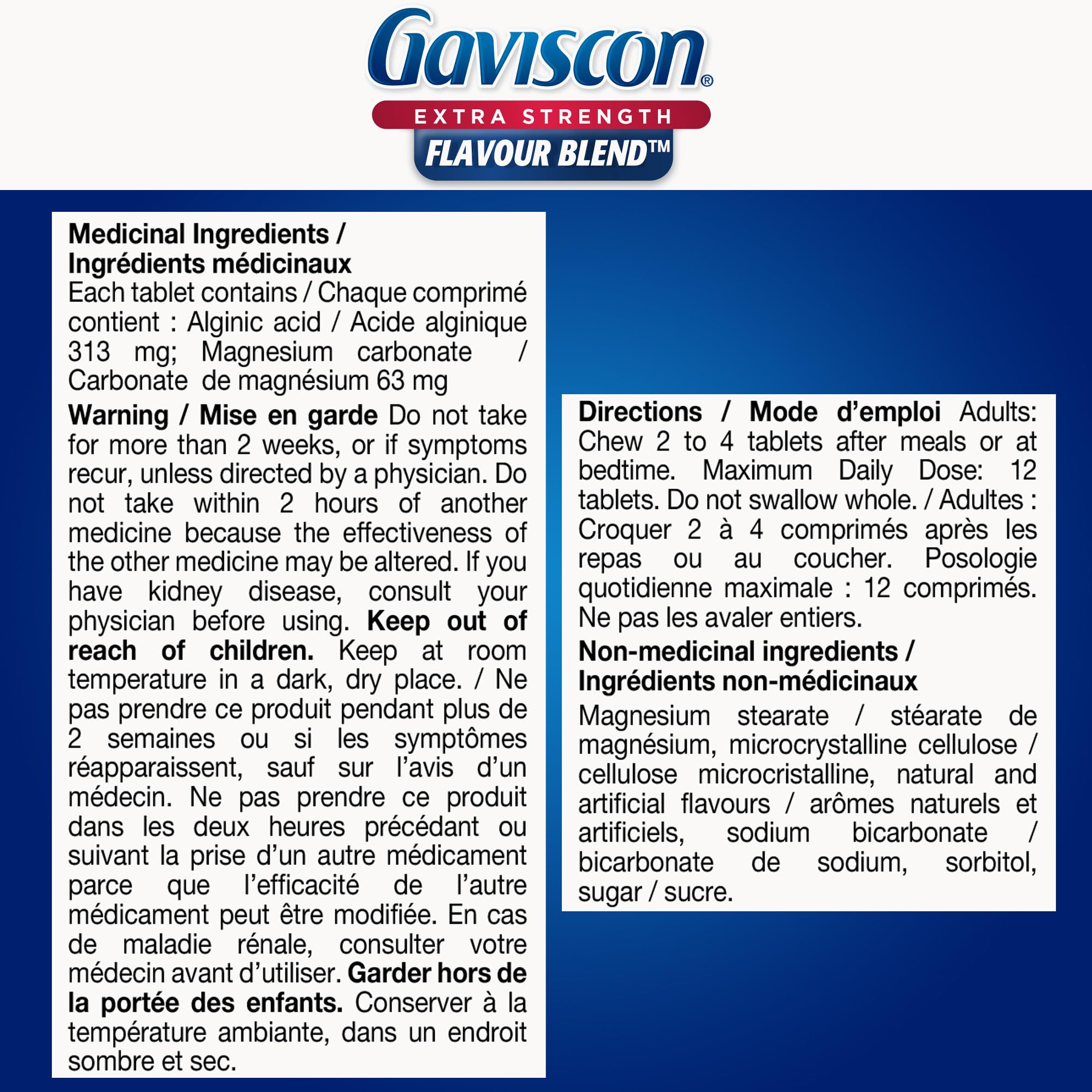 Gaviscon Extra Strength Tablets - Less Sugar, Zesty Mint, 60-Count - Chewable Foaming Antacid Tablets for Day and Night Heartburn Relief, Acid Reflux & GERD - Free from Aluminum, Lactose and Gluten