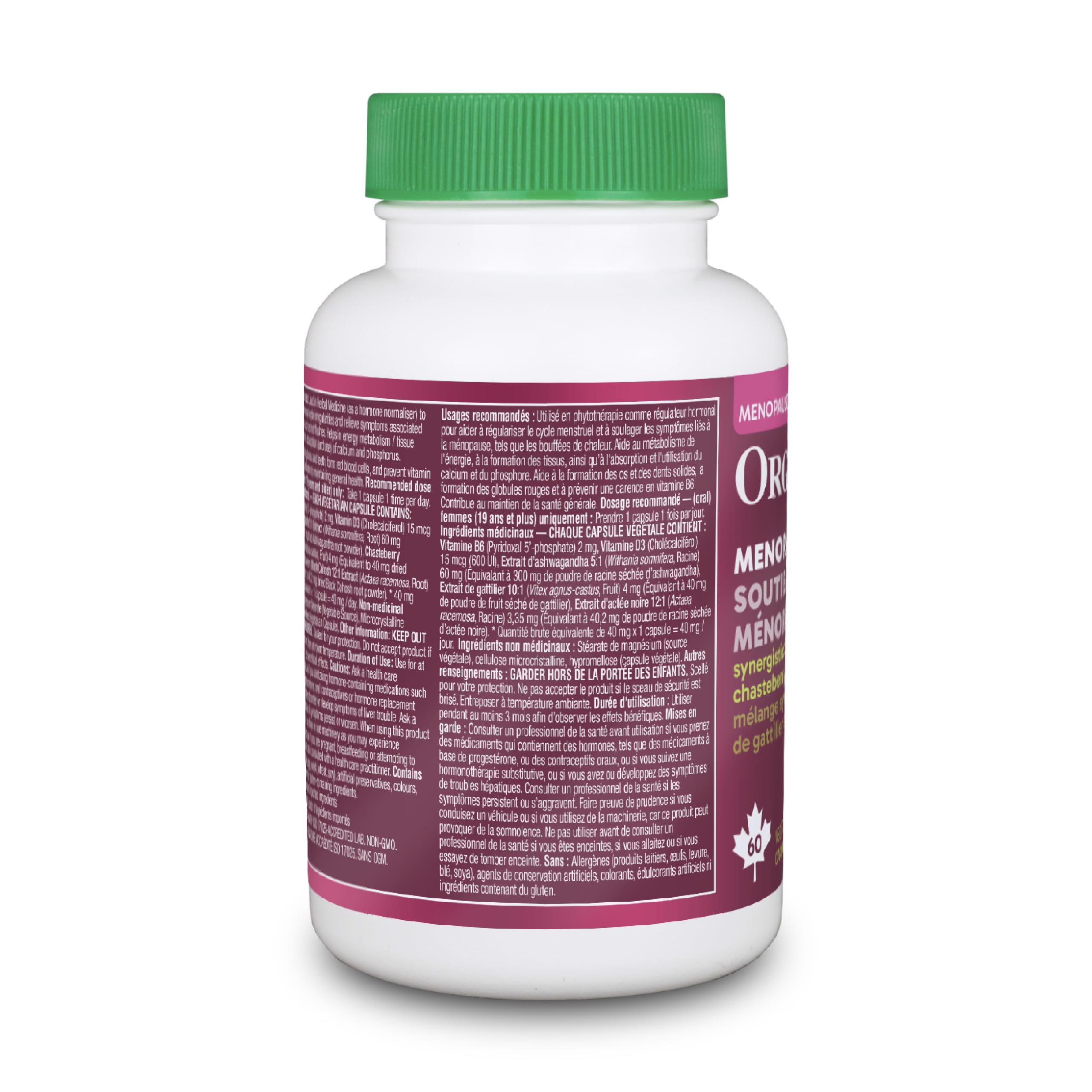 Organika Menopause Support Supplement for Women | Multi-Symptom Relief | Black Cohosh, Chasteberry & Ashwagandha | Hormone-Free | Proudly Canadian | 60 Vegetarian Capsules