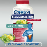 Gaviscon Extra Strength Tablets - Less Sugar, Zesty Mint, 25-Count - Chewable Foaming Antacid Tablets for Day and Night Heartburn Relief, Acid Reflux & GERD - Free from Aluminum, Lactose and Gluten