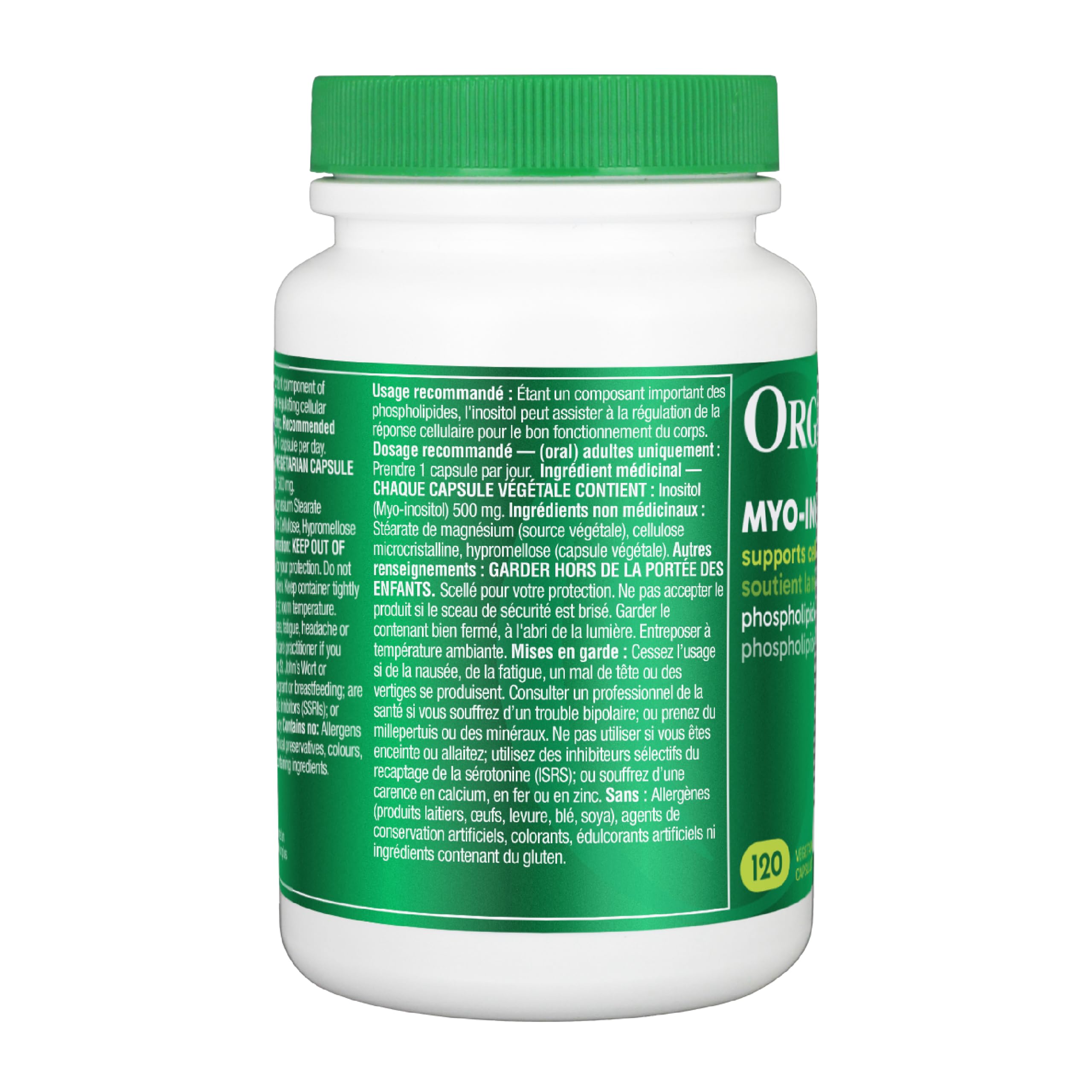 Organika Canadian-Made Inositol (Myo-Inositol)- Cellular Response, Mood Balance, Insulin Support, PCOS Management, Menstrual Cycle Regulation - 120vcaps