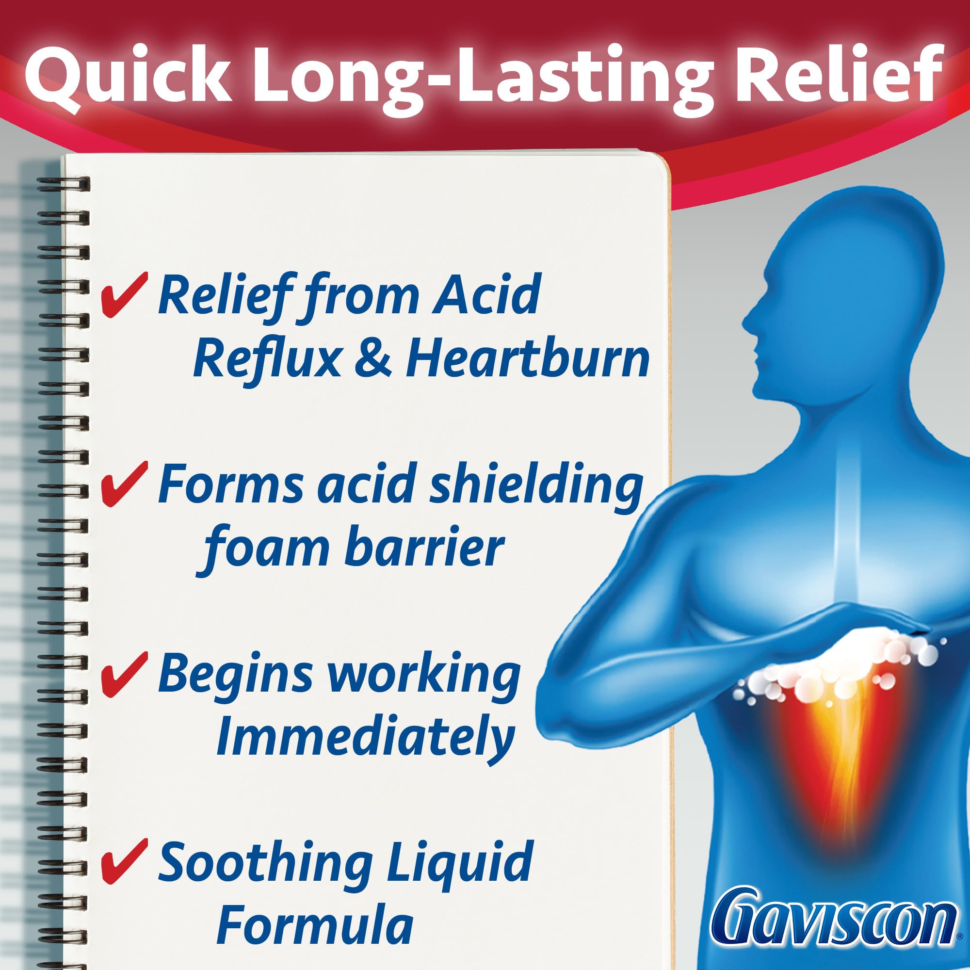 Gaviscon Liquid Regular Strength Antacid - 340 ml - Antacid Liquid for Day and Night Heartburn Relief, Acid Reflux and GERD Relief, Fruit Blend - Free of Aluminum, Lactose and Gluten