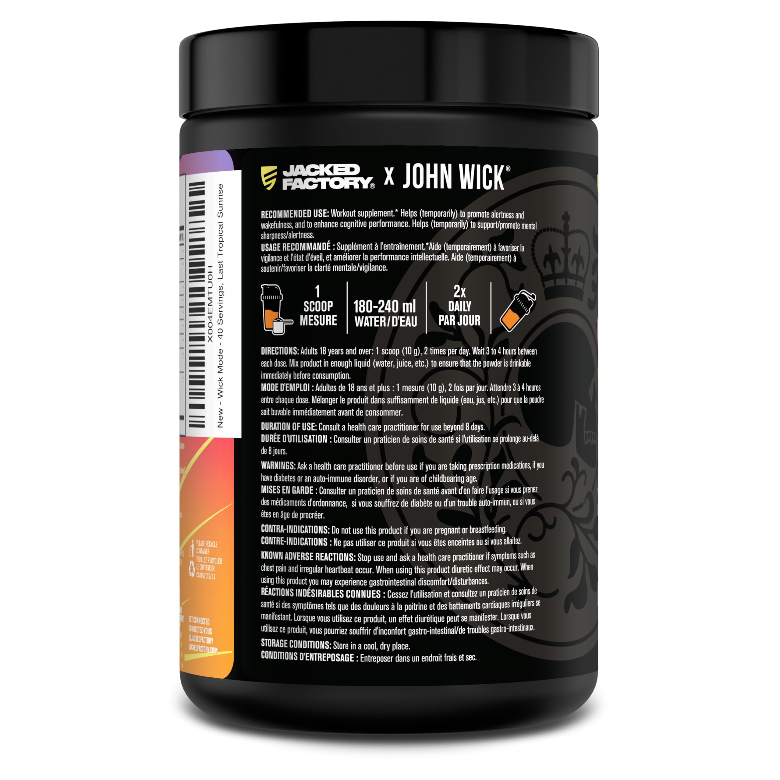 Jacked Factory X John Wick - Wick Mode Pre Workout Powder - Intense Energy, Battle-Ready Focus, Unstoppable Commitment, and Sheer Will - 40 Servings, Last Tropical Sunrise