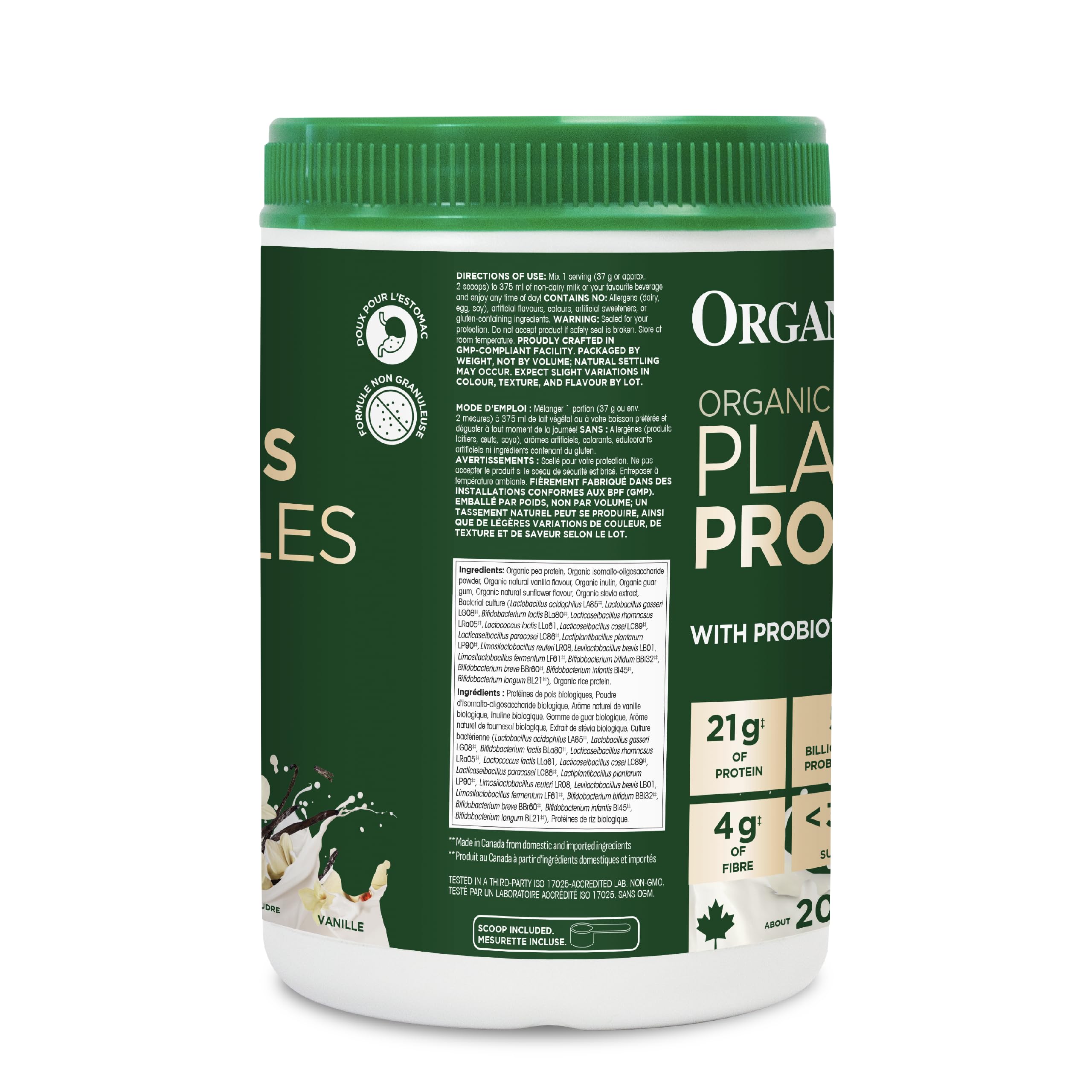 Organika Organic Plant Protein Powder Vanilla with Prebiotics & Probiotics – 21g Vegan Protein, 4g Fibre, Digestion, Energy & Lean Muscle Support – Low Sugar, Dairy-Free, Non-GMO – 740g