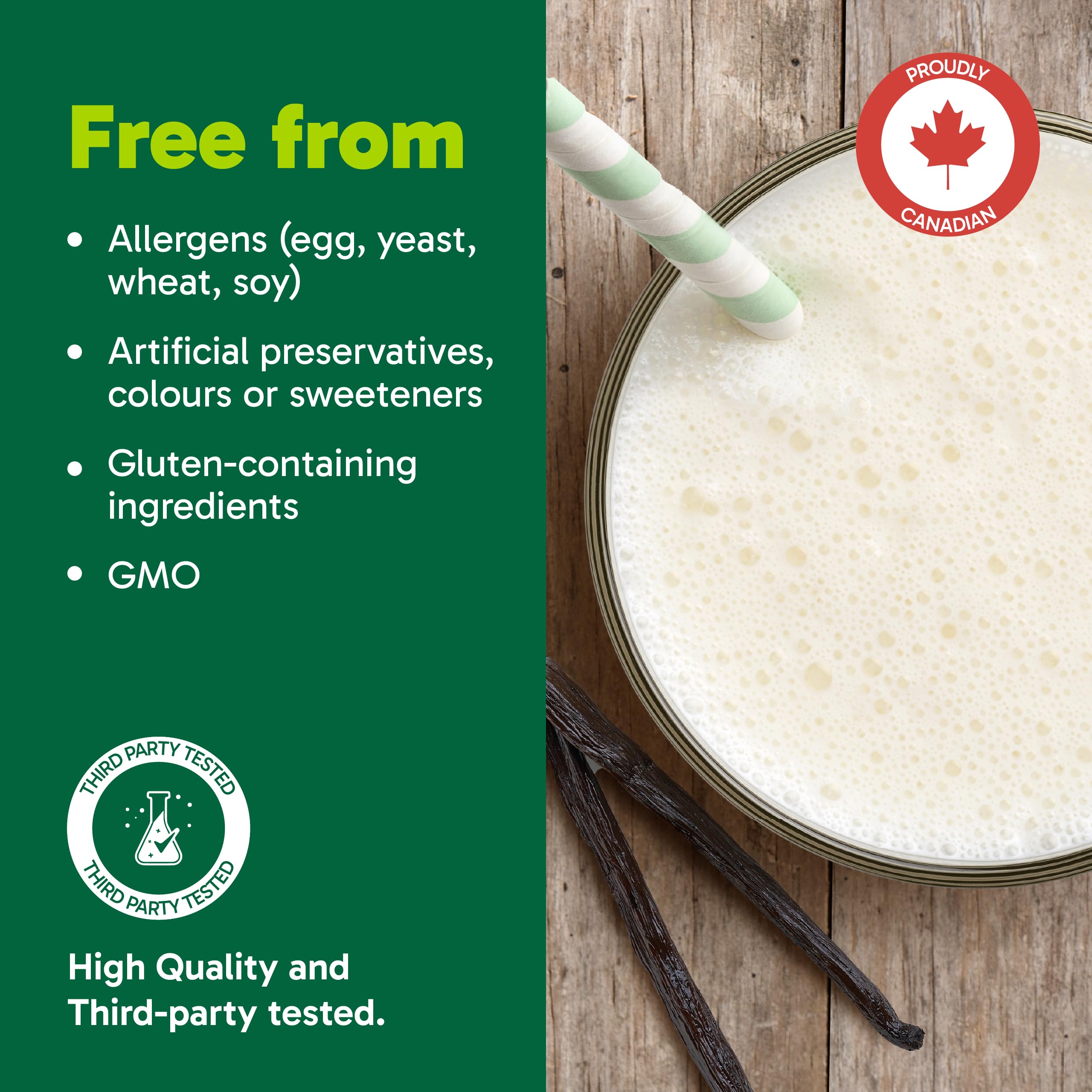 Organika All-in-One Vanilla Protein Powder with 20g Protein, 15 Vitamins & Minerals from Real Fruits & Veggies, 5 Billion CFU Probiotics, 4g Prebiotic Fiber, Digestive Enzymes, 1g Sugar - 640g