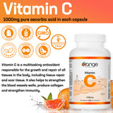 Orange Naturals Vitamin C 1000mg 120 V-Caps, 4 Month Supply, Pure Ascorbic Acid Supplement, Vegan, Daily Convenient, Promotes Wellness, Antioxidant Support, Collagen Formation, Healthy Bones & Teeth