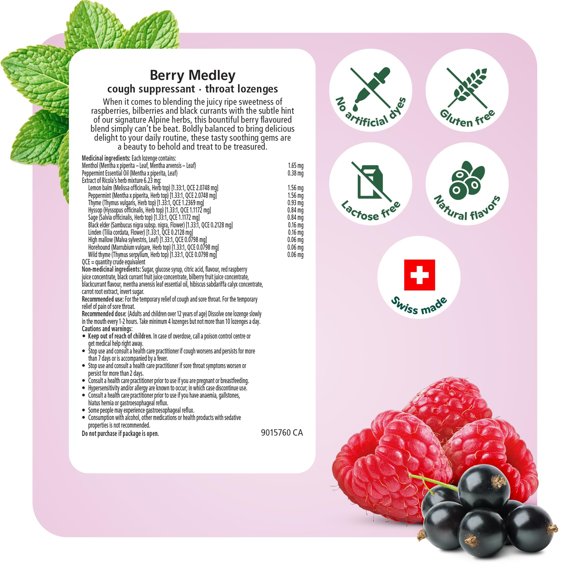 Ricola Berry Medley Herbal Cough Drops with Swiss Alpine Herbs and Low Menthol for Everyday Throat and Voice Care - 45 Count - Throat Lozenges with Low Sugar