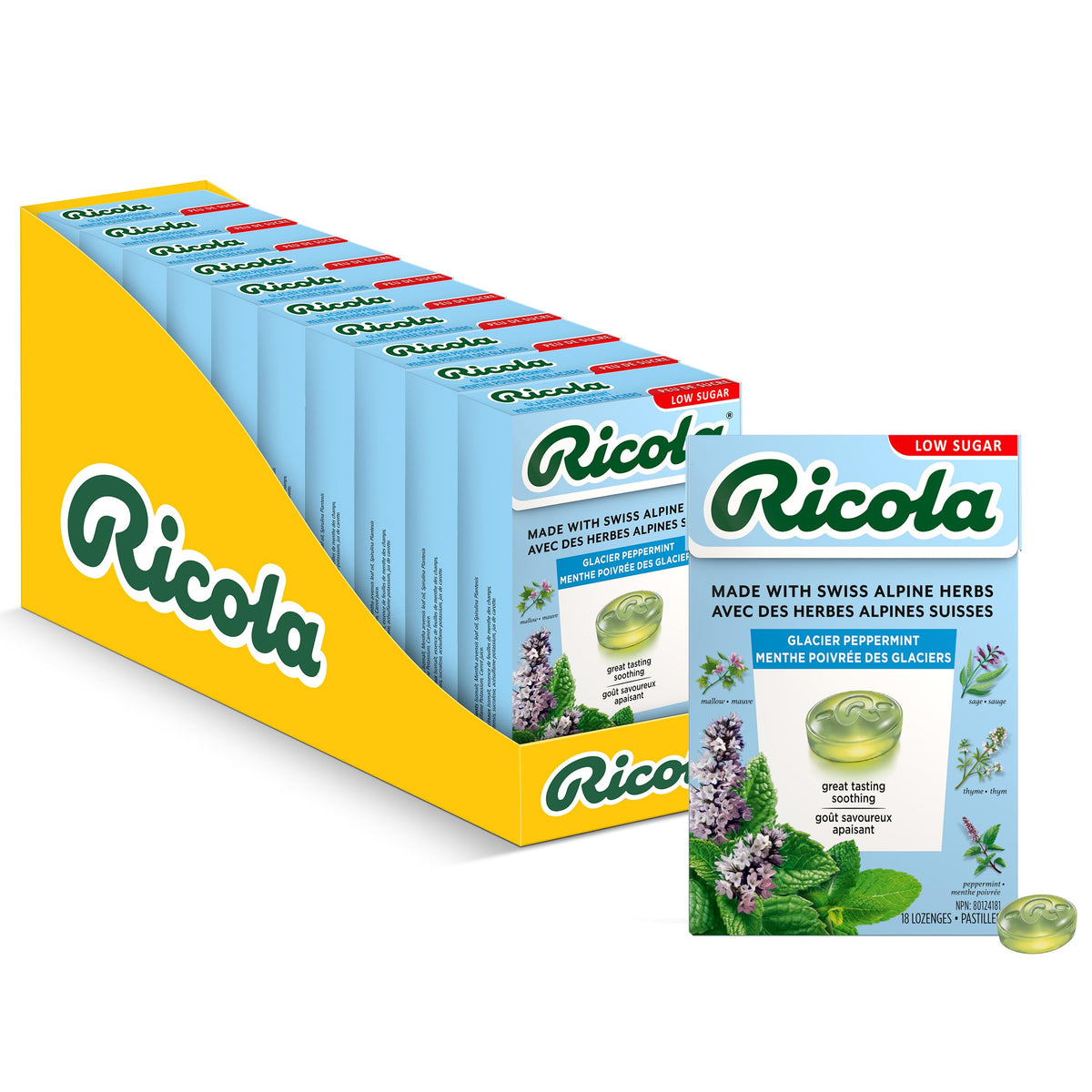 Ricola Glacier Mint Cough Suppressant Throat Drops, 18 Count Box (Pack of 10)