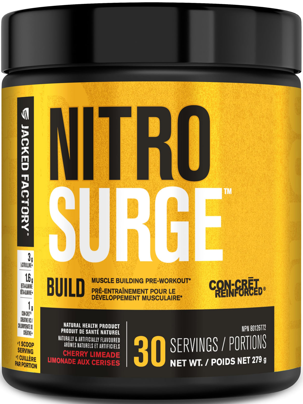 Nitrosurge Build Pre Workout - PreWorkout Powder w/Con-Cret Creatine HCL, Beta Alanine, & L-Citrulline for Increased Energy, Focus, & Muscle Growth - 30 Servings, Cherry Limeade
