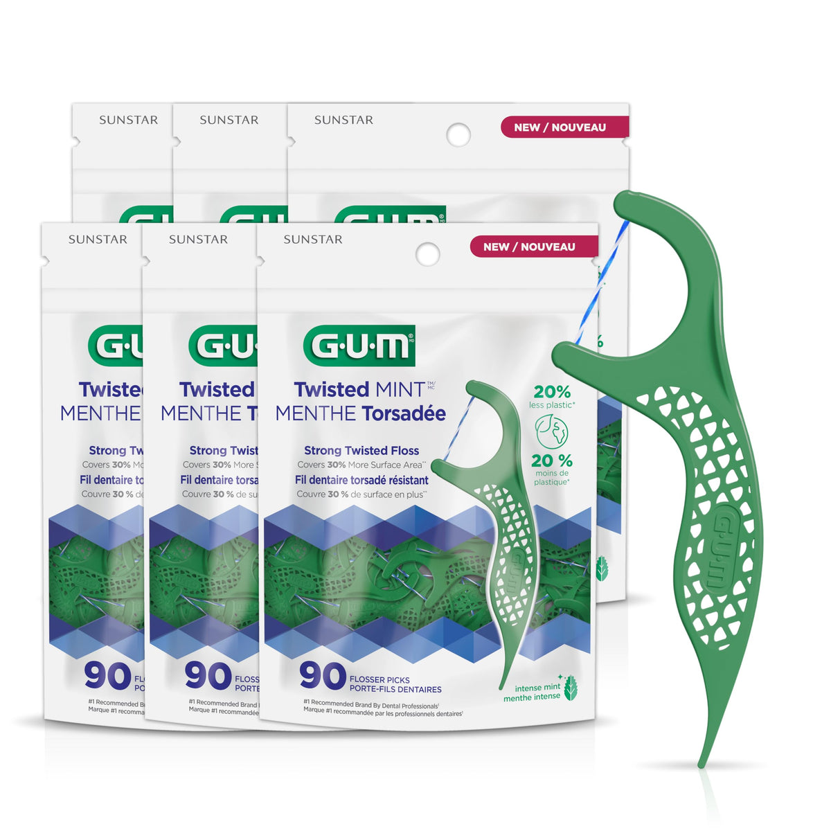 GUM Twisted Mint GUM Flosser 6 Bags X 90ct (540 Flossers)