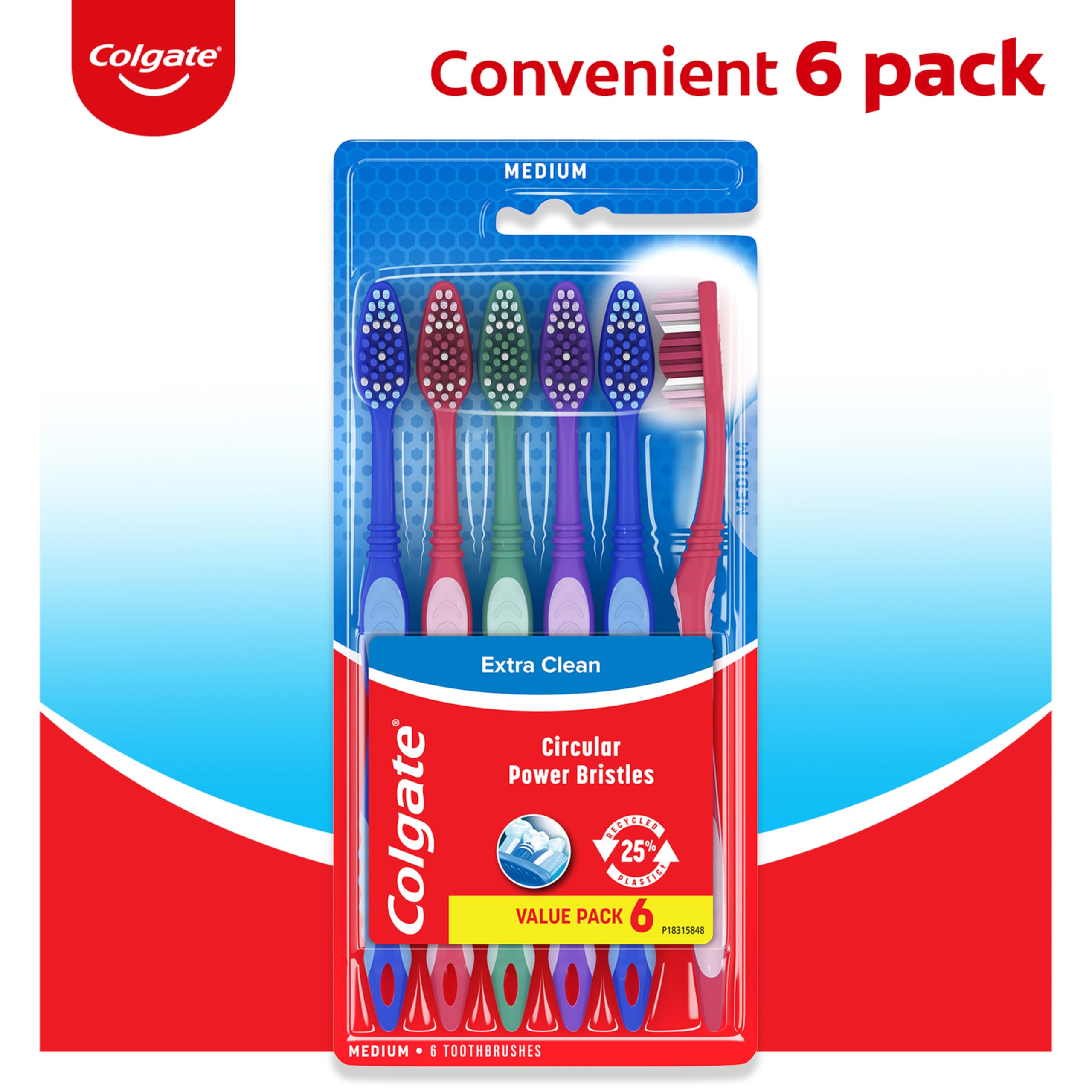 Colgate Extra Clean Full Head Medium Adult Manual Toothbrush, 6 pack
