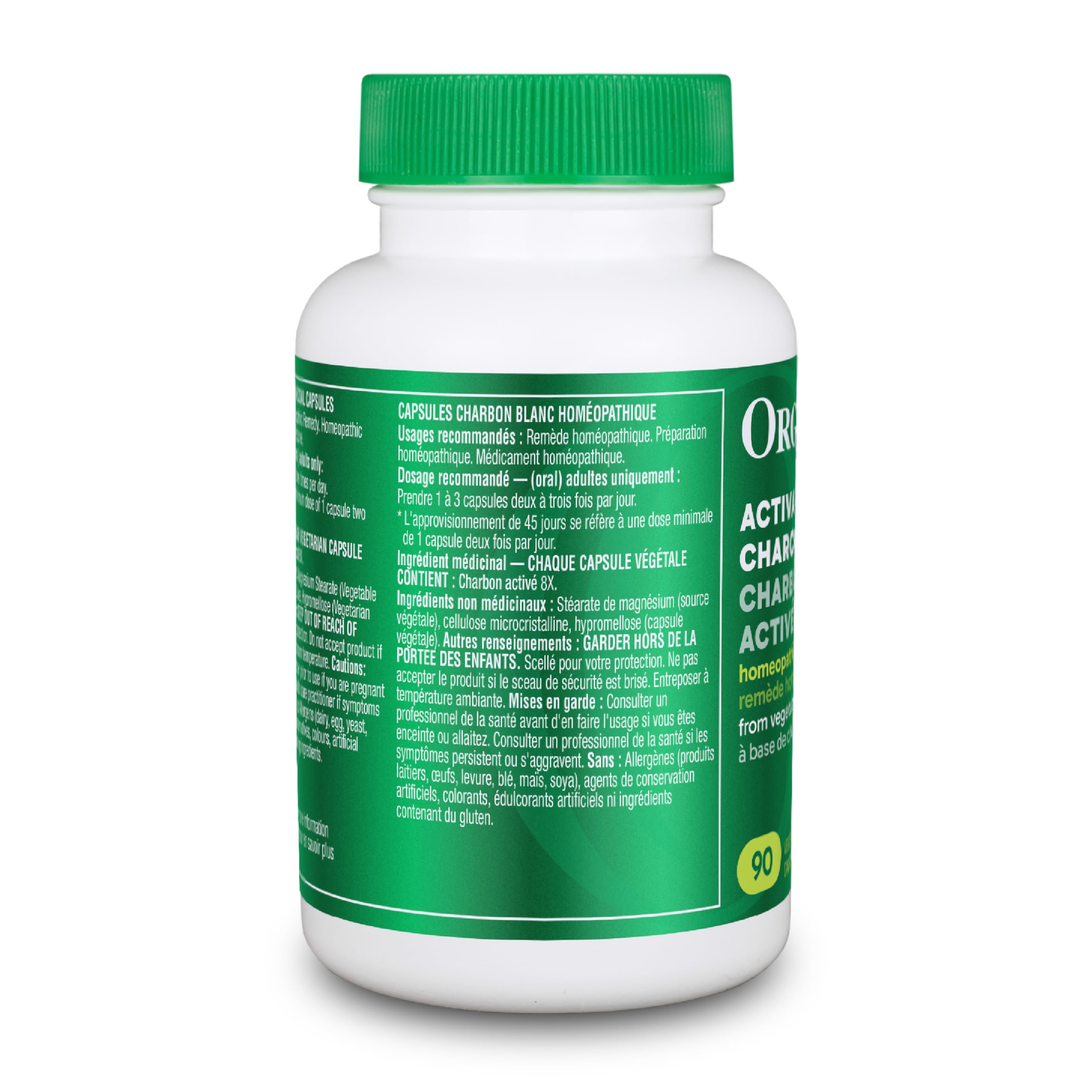 Organika Canadian-Made Activated Charcoal - Homeopathic Charcoal, Digestive Support, Detox, Gas and Bloating Support- 90vcaps