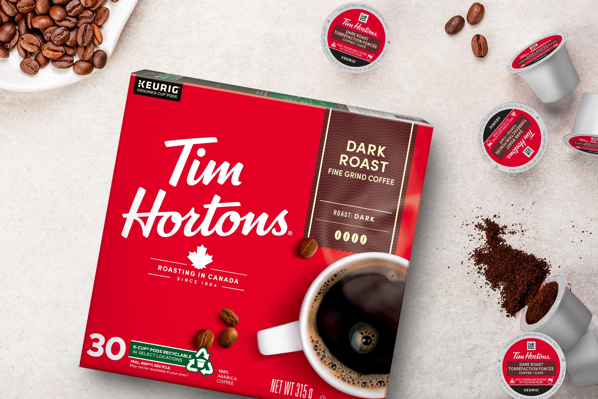 Tim Hortons Dark Roast Coffee, Single Serve Keurig K-Cup Pods, 30 Count