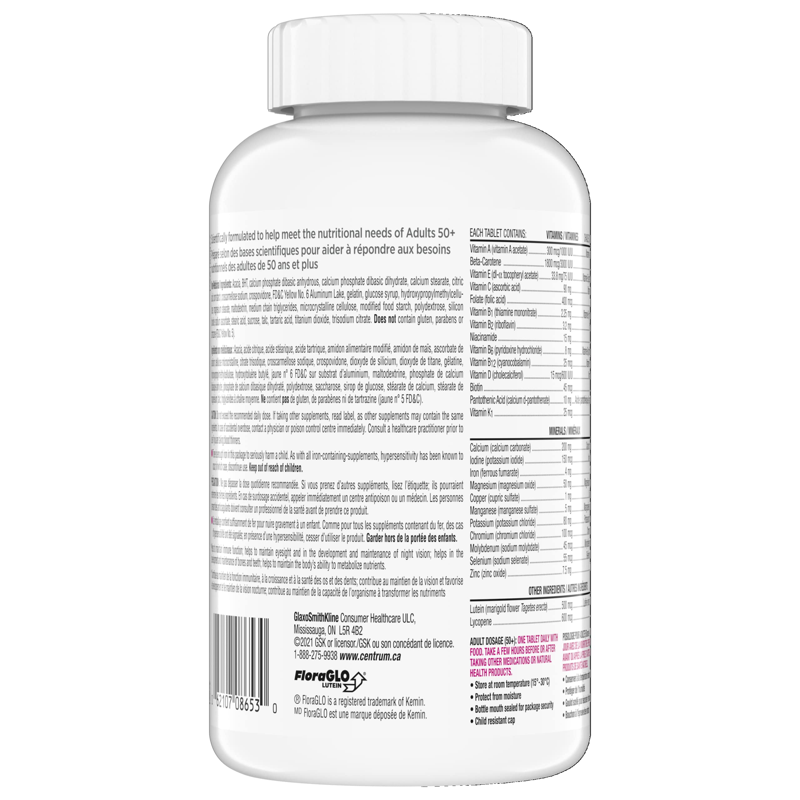 Centrum Adult Select Essentials Mulitvitamins/Minerals Supplement for Men & Women 50 Plus, 250 Tablets