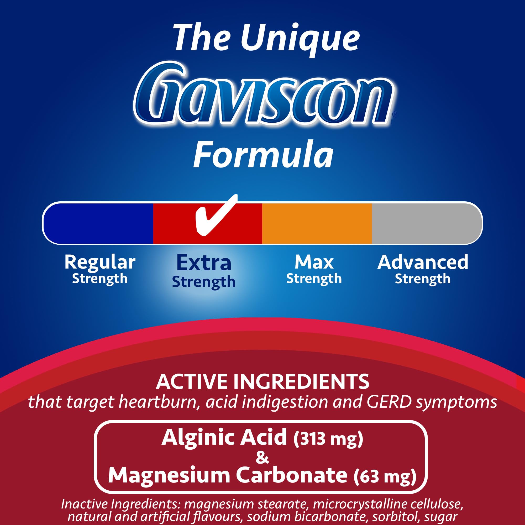 Gaviscon Extra Strength Flavour Burst Tablets - 120 Count - Chewable Foaming Antacid Tablets for Day and Night Heartburn Relief, Acid Reflux and GERD Relief, Fruit Blast - Free of Aluminum, Lactose and Gluten