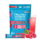 Organika Canadian-Made Electrolytes Powder with Vitamin C & Prebiotic Fibre - Sugar-Free Hydration Drink Mix - Wild Raspberry - 20 Single-Serve Sachets x 3.5g