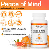 Orange Naturals - Peace of Mind, Ashwagandha KSM-66 and L-theanine, 60 Capsules 30-Day Supply - High-Concentration 300mg Ashwagandha and L-Theanine 100mg for Relaxation and Focus - Vegan & Non-GMO