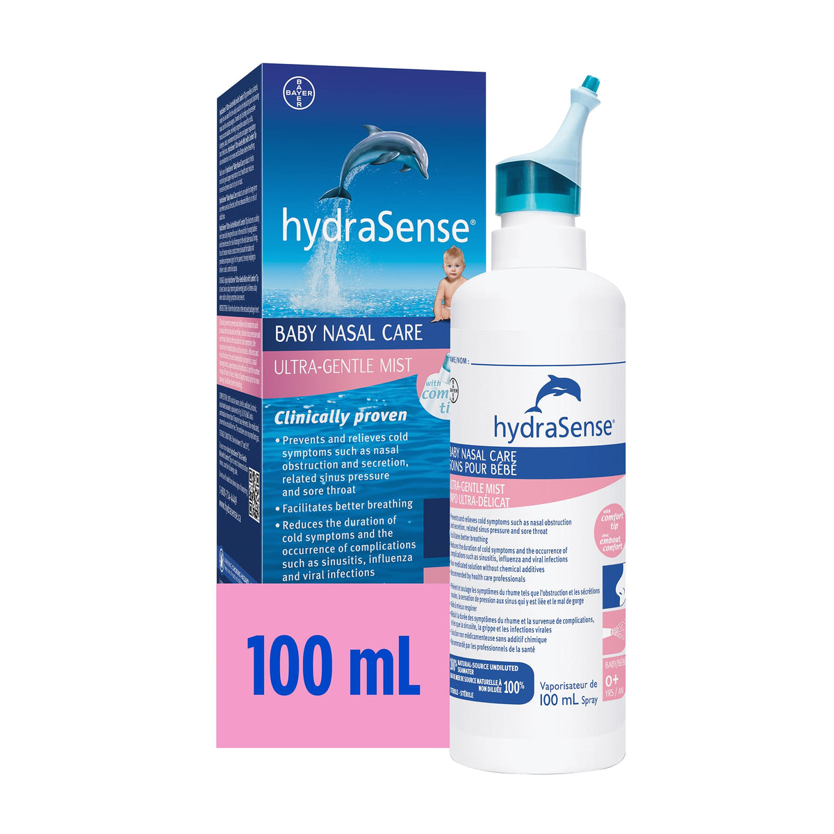 HydraSense Ultra-Gentle Mist Nasal Spray, Baby Nasal Care, 100% Natural Sourced Seawater, Preservative-Free, 100 mL