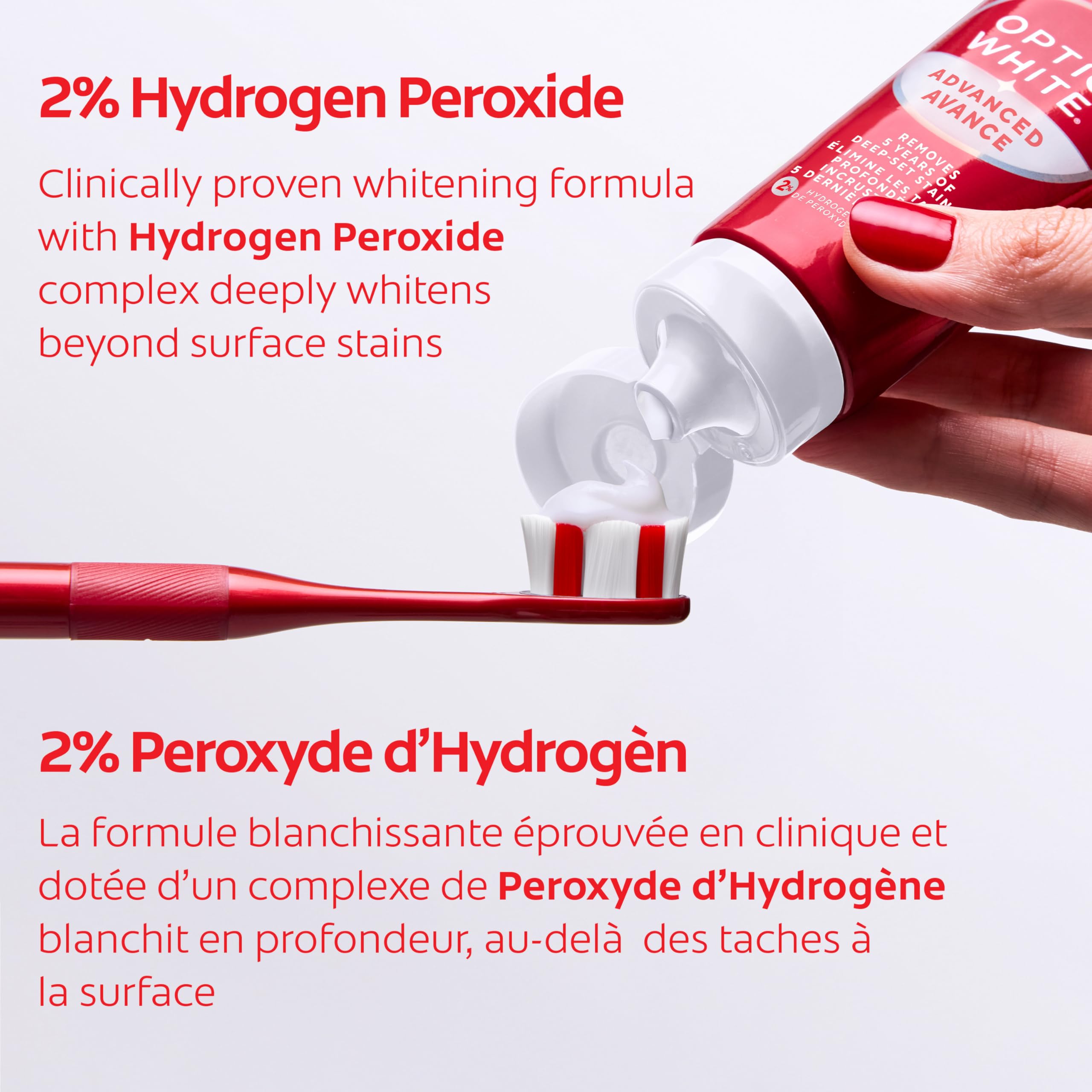 Colgate Optic White Advanced Sparkling White Toothpaste with 2% Hydrogen Peroxide and Fluoride, Teeth Whitening Toothpaste, Deep-Set Stain Remover, Mint Flavour, 133 mL (Pack of 2)