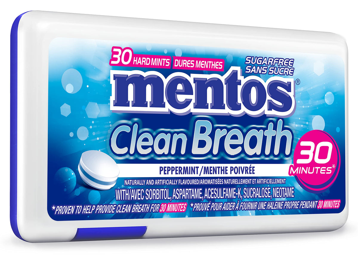 Mentos Clean Breath, Peppermint Mints - Pack of 12 (360 Pieces)