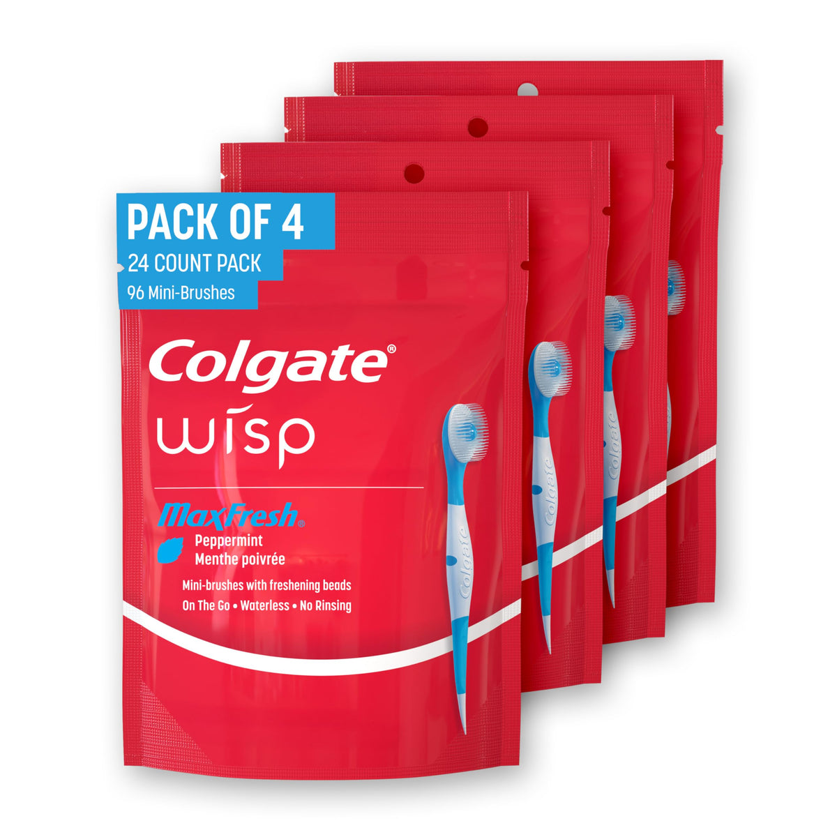 Colgate MaxFresh Wisp Disposable Toothbrushes, Mini Travel Toothbrushes with Soft Bristles for On-the-Go Single Use, Peppermint, 24 Count