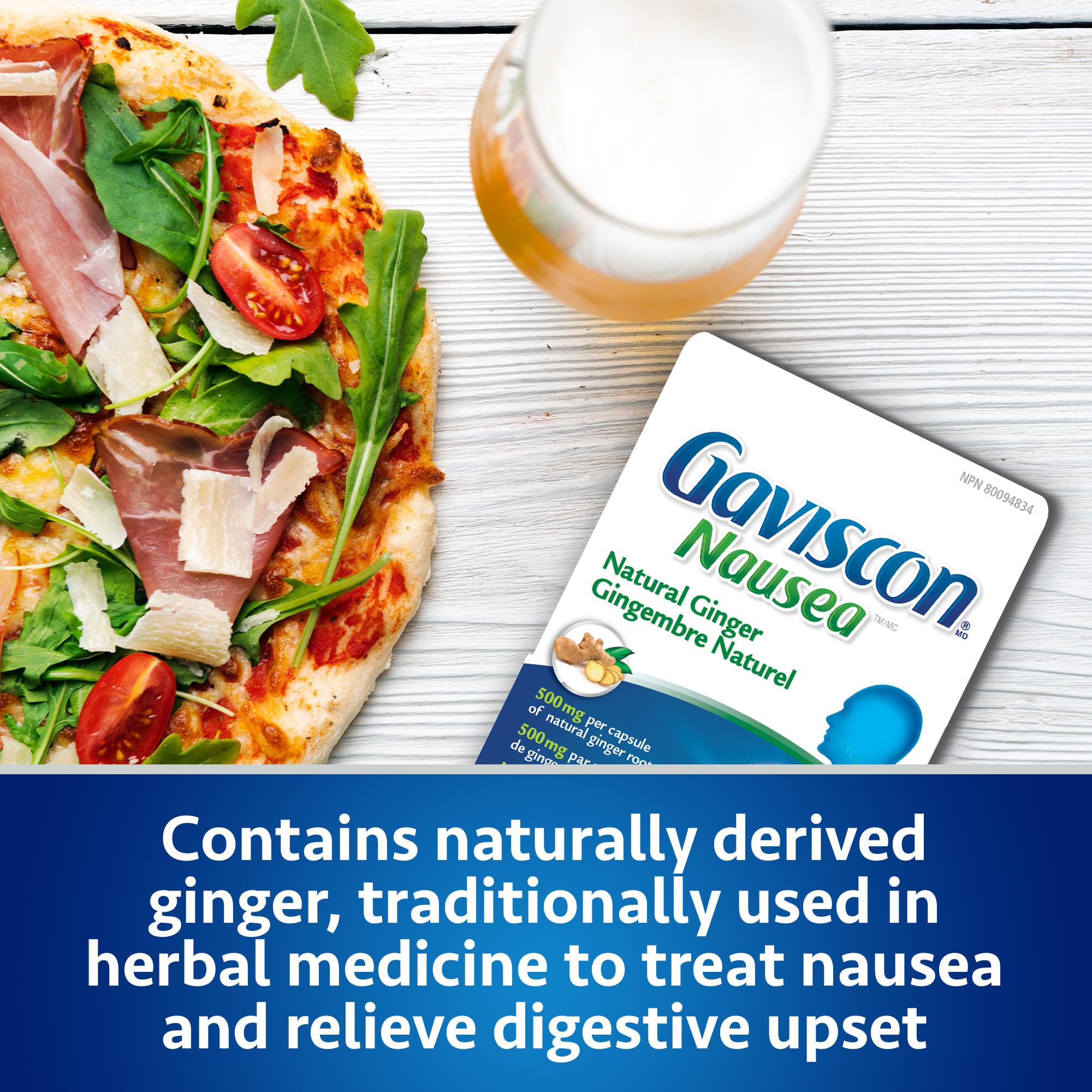 Gaviscon Anti Nausea Ginger Capsules - 18 Count - Tablets for Nausea Relief & Digestion Support, Natural Ginger - Free of Aluminum, Lactose and Gluten