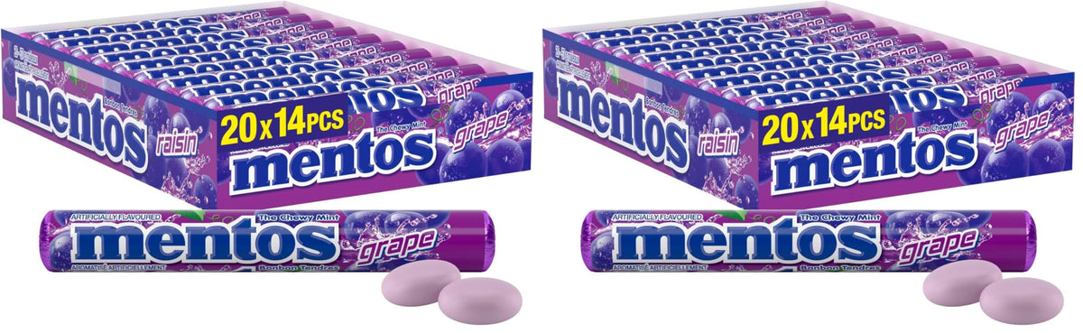 Mentos Chewy Mints, Grape - Pack of 40 Rolls (280 Pieces), 37g per roll