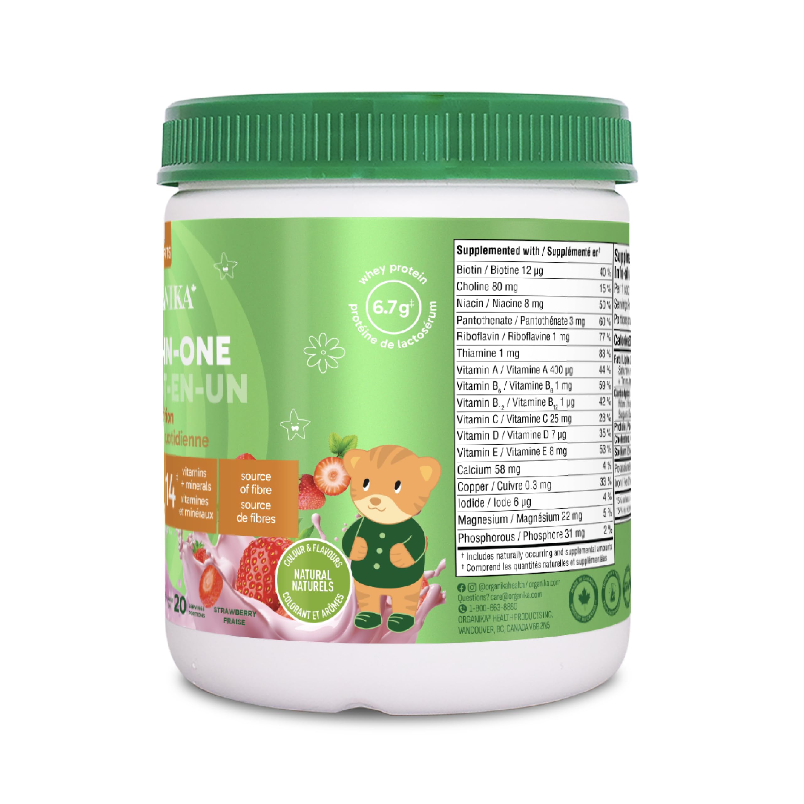 Organika Kids All-in-One Daily Nutrition Powder- Strawberry Shortcake Flavour – 6g Whey Protein + 19 Vitamins & Minerals – Prebiotic Fibre for Digestion – Complete Nutritional Drink for Kids- 340g