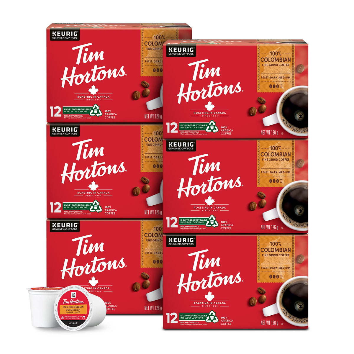 Tim Hortons Colombian Coffee, Single Serve Keurig K-Cup Pods, Medium Roast, 72 Count
