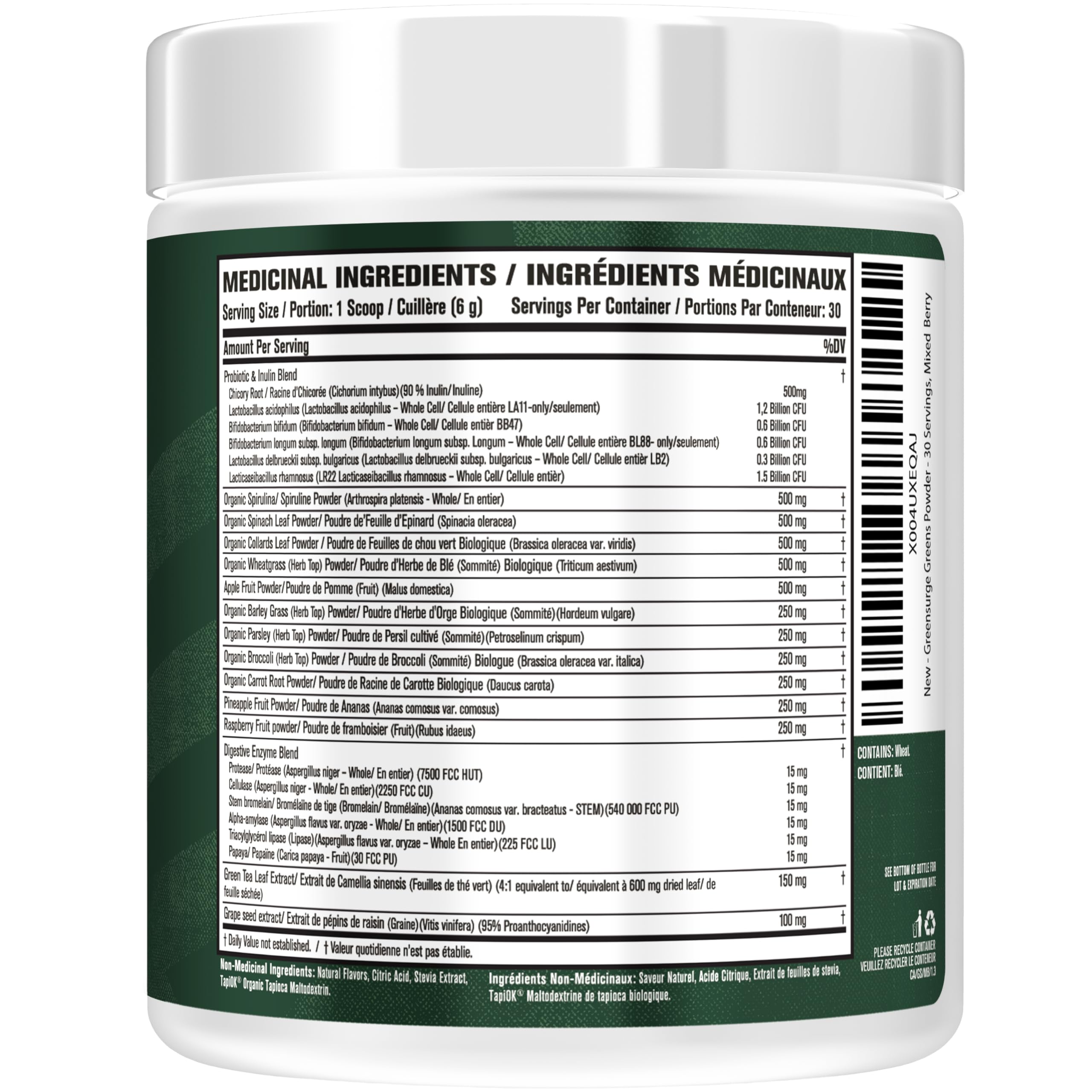Jacked Factory Greensurge Green Superfood Powder - Greens Drink w/Spirulina, Wheat & Barley Grass, Organic Greens - Green Tea Extract, Probiotics & Digestive Enzymes - 30 Servings, Mixed Berry