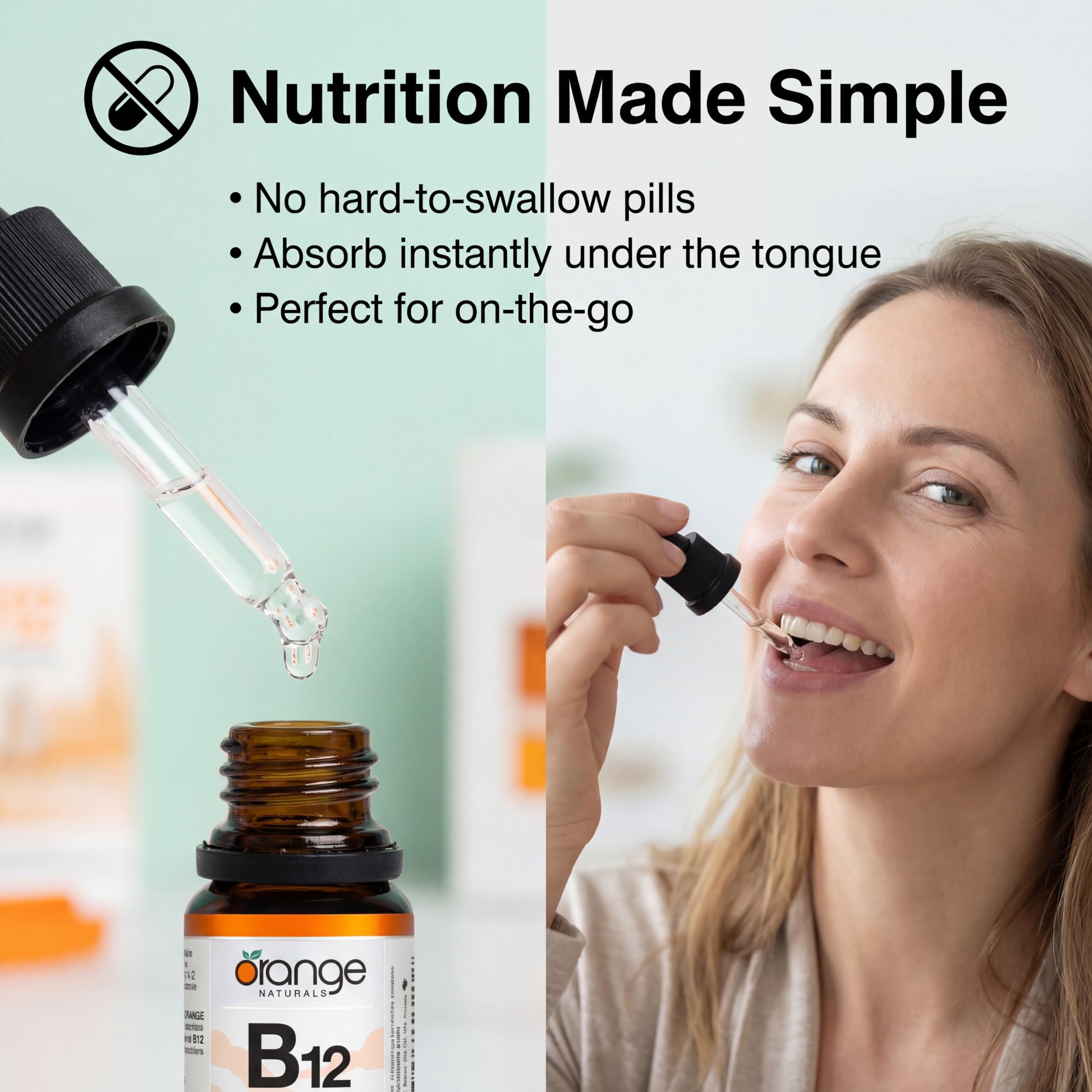 Orange Naturals Vitamin B-12 Liquid Drops, 15 ml, 300-Day Supply, Methylcobalamin 500mcg – Tasty Blueberry Flavor, Promotes Daily Vitality and Wellness – Vegan, Non-GMO, Made in Canada, Easy-to-Use