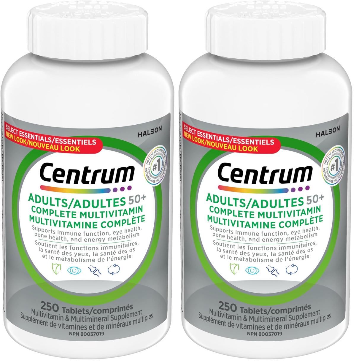 Centrum Adult Select Essentials Mulitvitamins/Minerals Supplement for Men & Women 50 Plus, 250 Tablets (Pack of 2)