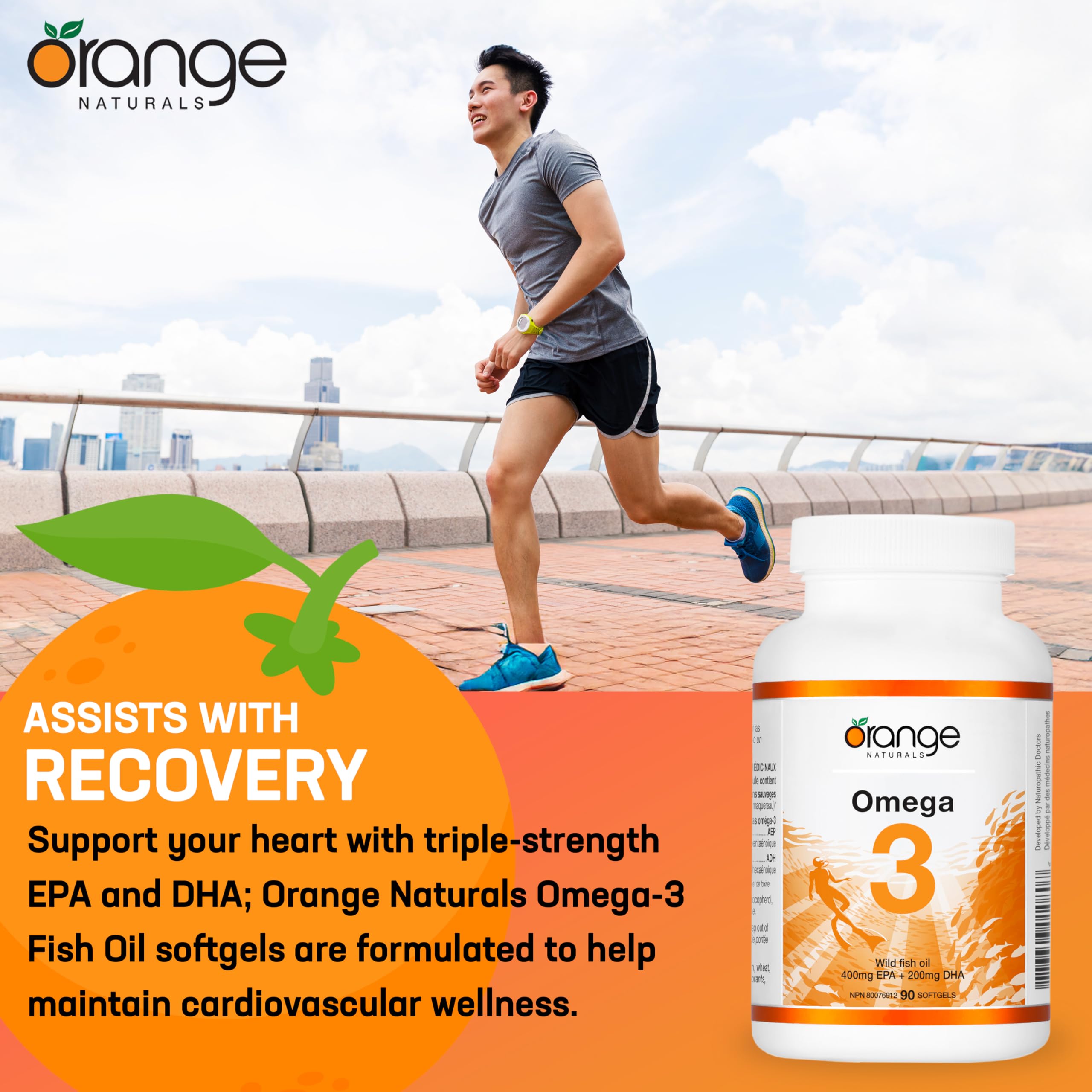 Orange Naturals - Omega-3 Fish Oil, 90 Softgels 90-Day Supply - Enhanced Brain & Cardio Health, Triple Strength Essential Fatty Acids, Non-GMO, High Potency EPA DHA, Support Heart & Cognitive Function