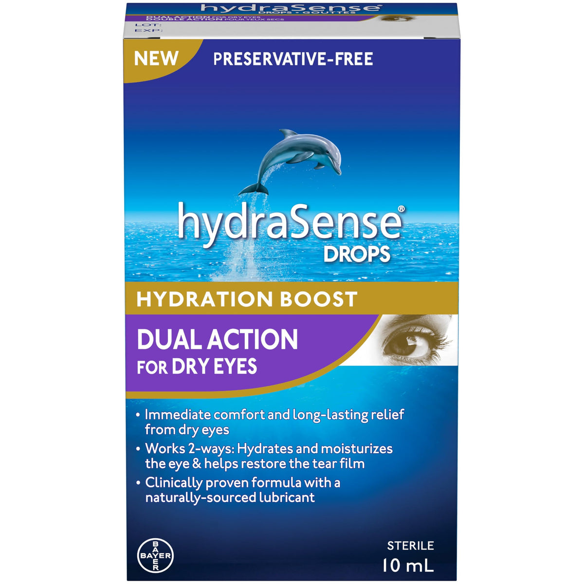 hydraSense Dual Action Eye Drops, For Dry Eyes, Preservative Free, Clinically Proven Dual Action Formula, Naturally Sourced Lubricant, With Phospholipids, 10 mL