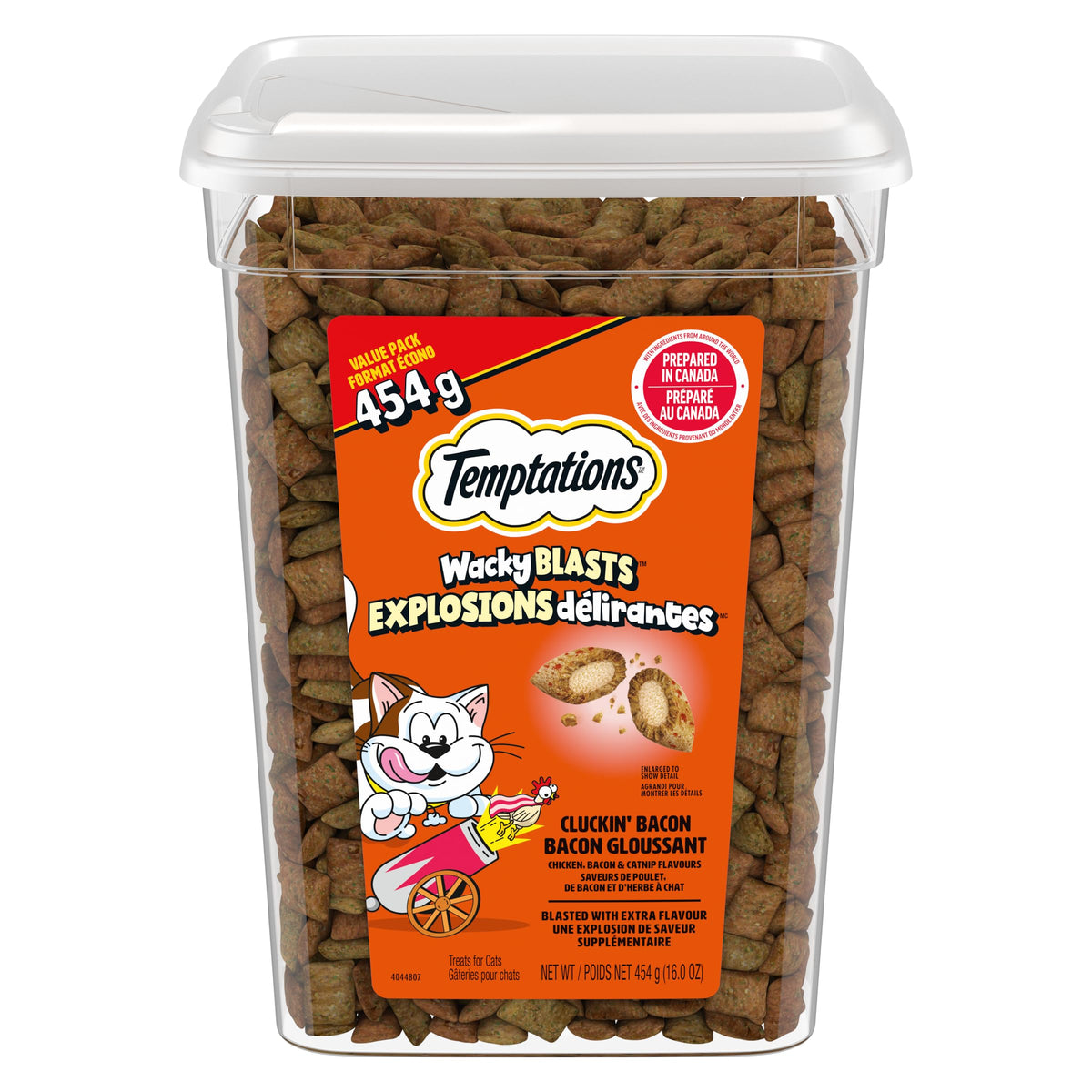 Temptations Wacky Blasts Cat Treats, Cluckin’ Bacon Flavour, 454g Tub
