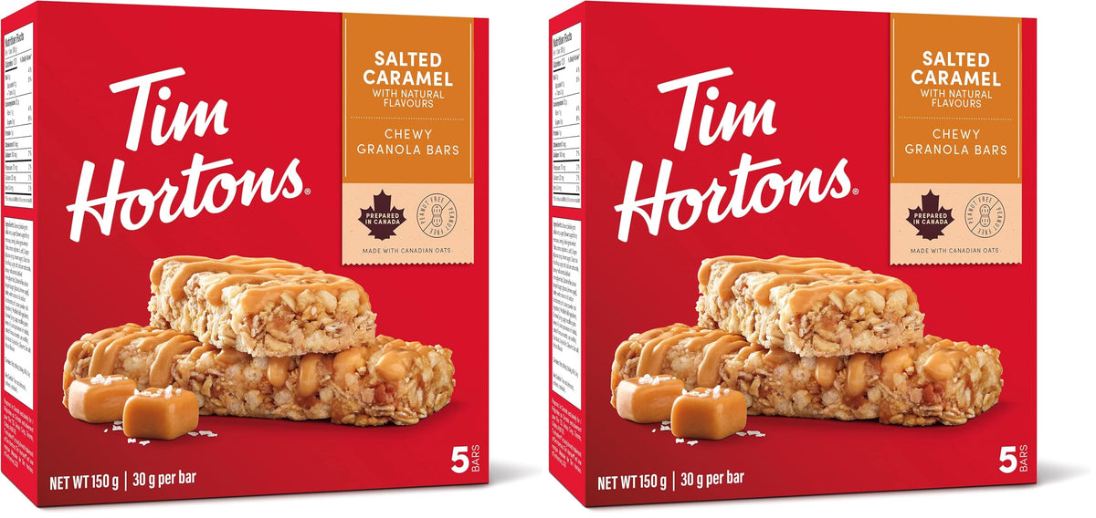 Tim Hortons Salted Caramel Granola Bars, Peanut Free, 5 Count, Imported from Canada) (Pack of 2)