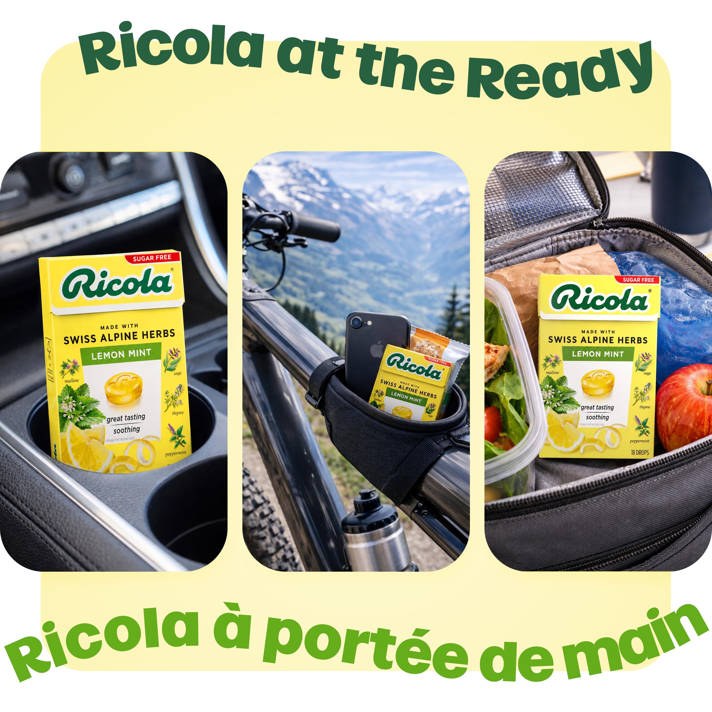 Ricola No Sugar Added Lemon Mint Herbal Cough Drops with Lemon Balm and Low Menthol for Everyday Throat and Voice Care - 180 Count - Throat Lozenges with No Sugar Added
