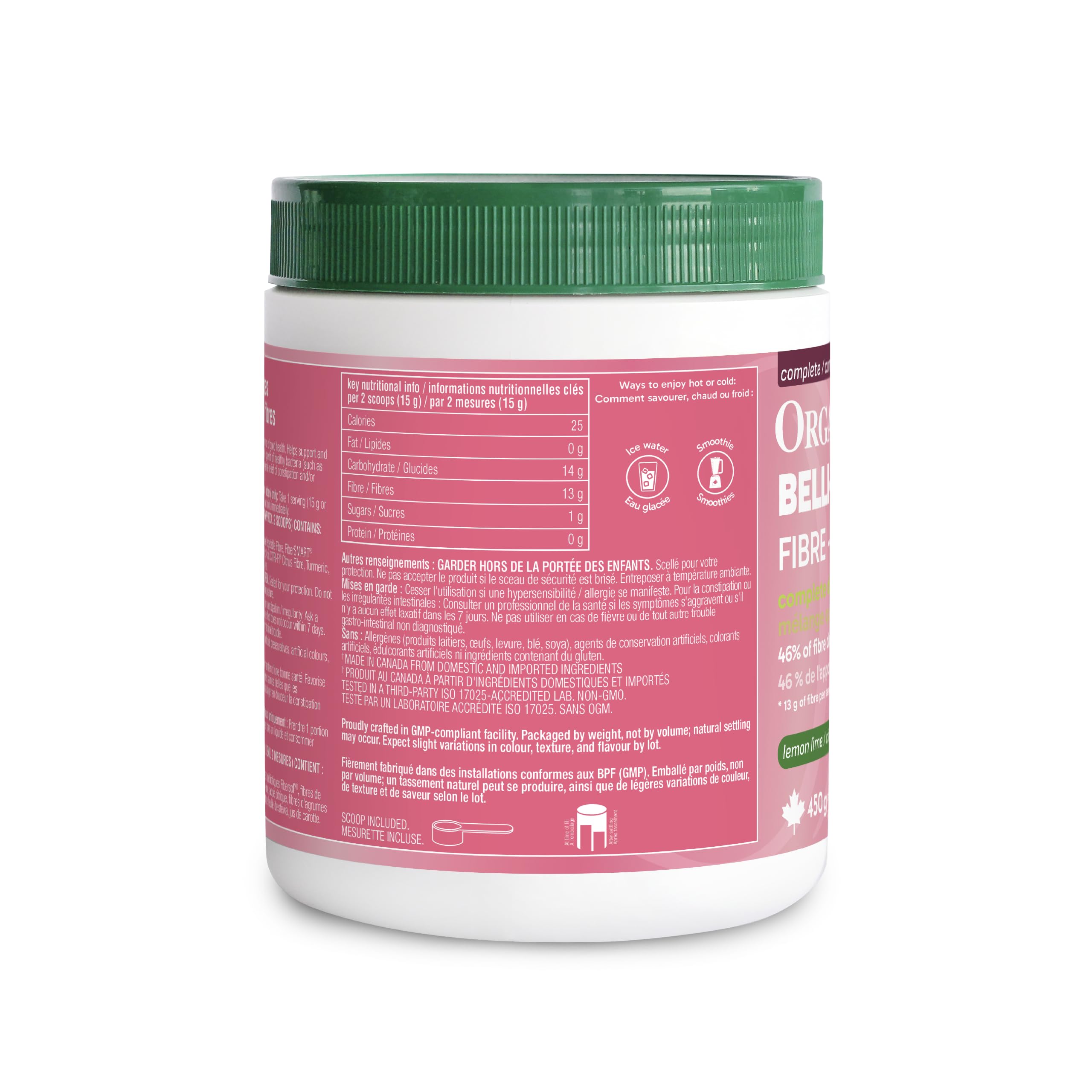 Organika Belli-Bliss Fibre– Daily Prebiotic Fiber Blend for Digestive Health- Supports Healthy Gut Bacteria, Gentle Constipation Relief, Mixable Fiber Supplement- Lemon Lime, 450g