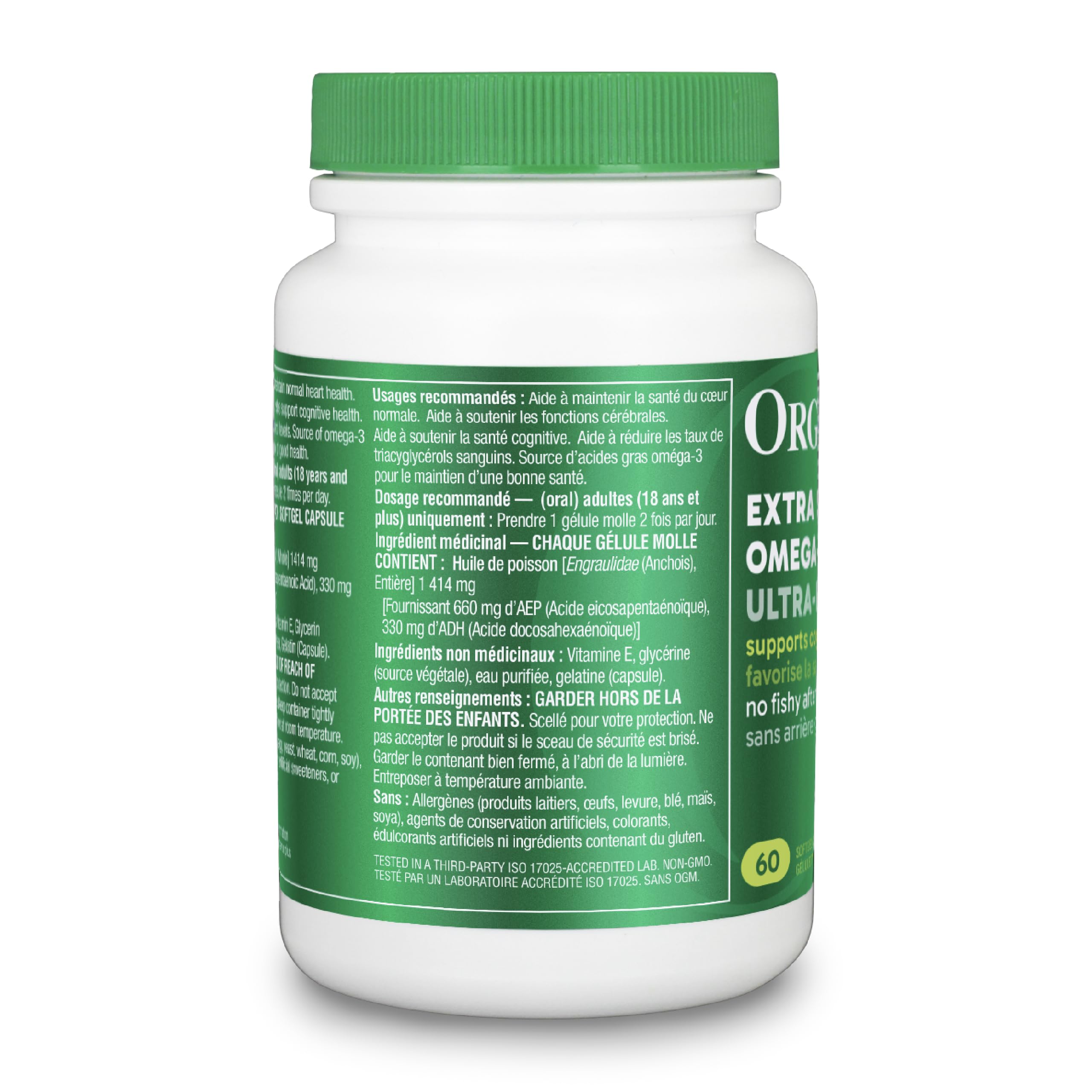 Organika Extra Strength Omega-3 Fish Oil 1414mg – High DHA (330mg) and EPA (660mg) Formula for Cognitive, Brain & Heart Health – No Fishy Aftertaste, Sustainably Sourced – 60 Softgels