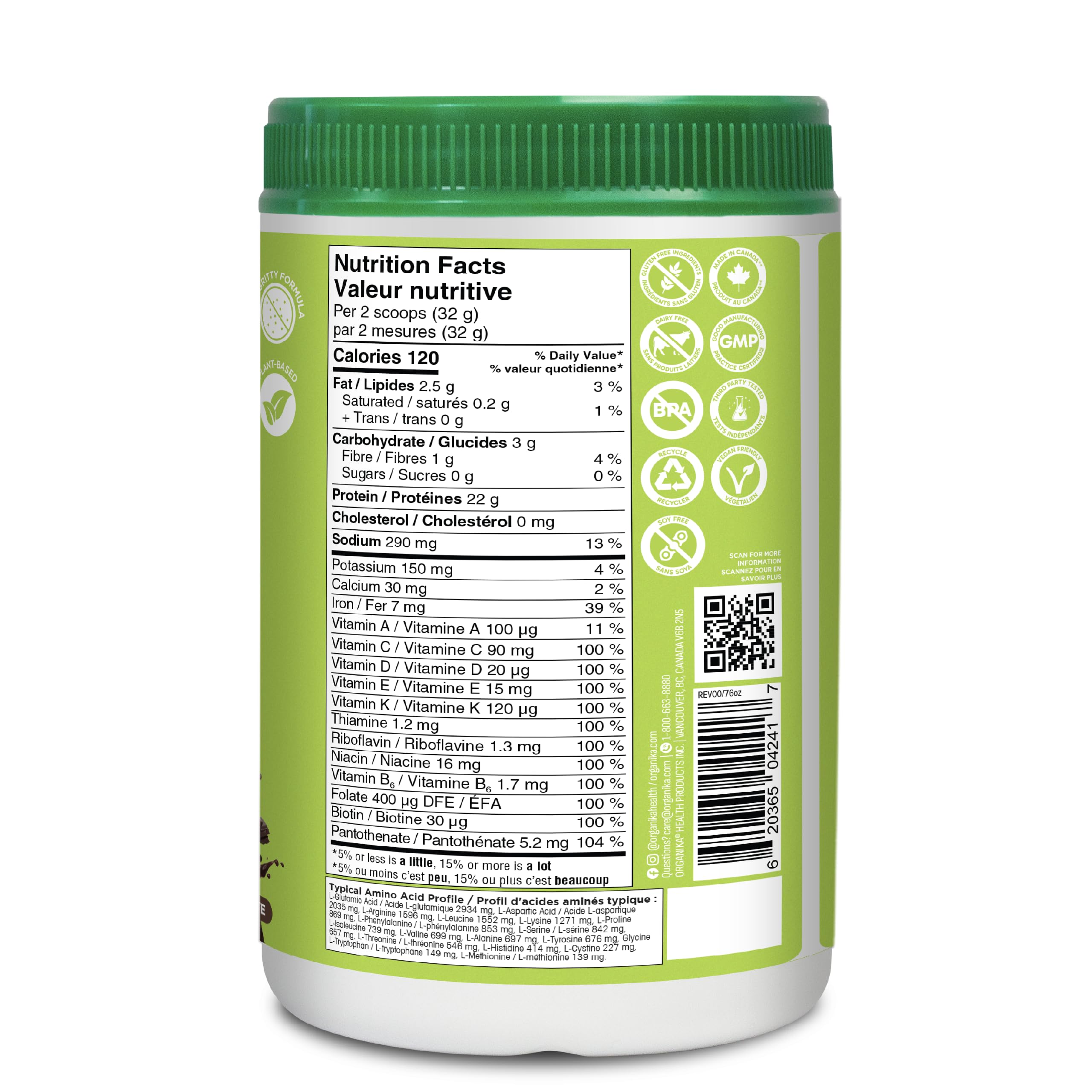 Organika All-in-One Plant Protein Powder – Chocolate – 22g Protein, 15 Vitamins & Minerals, 5 Billion CFU Probiotics, 1g Prebiotic Fibre, 0g Sugar – Complete Nutrient Source, Easy to Digest – 640g