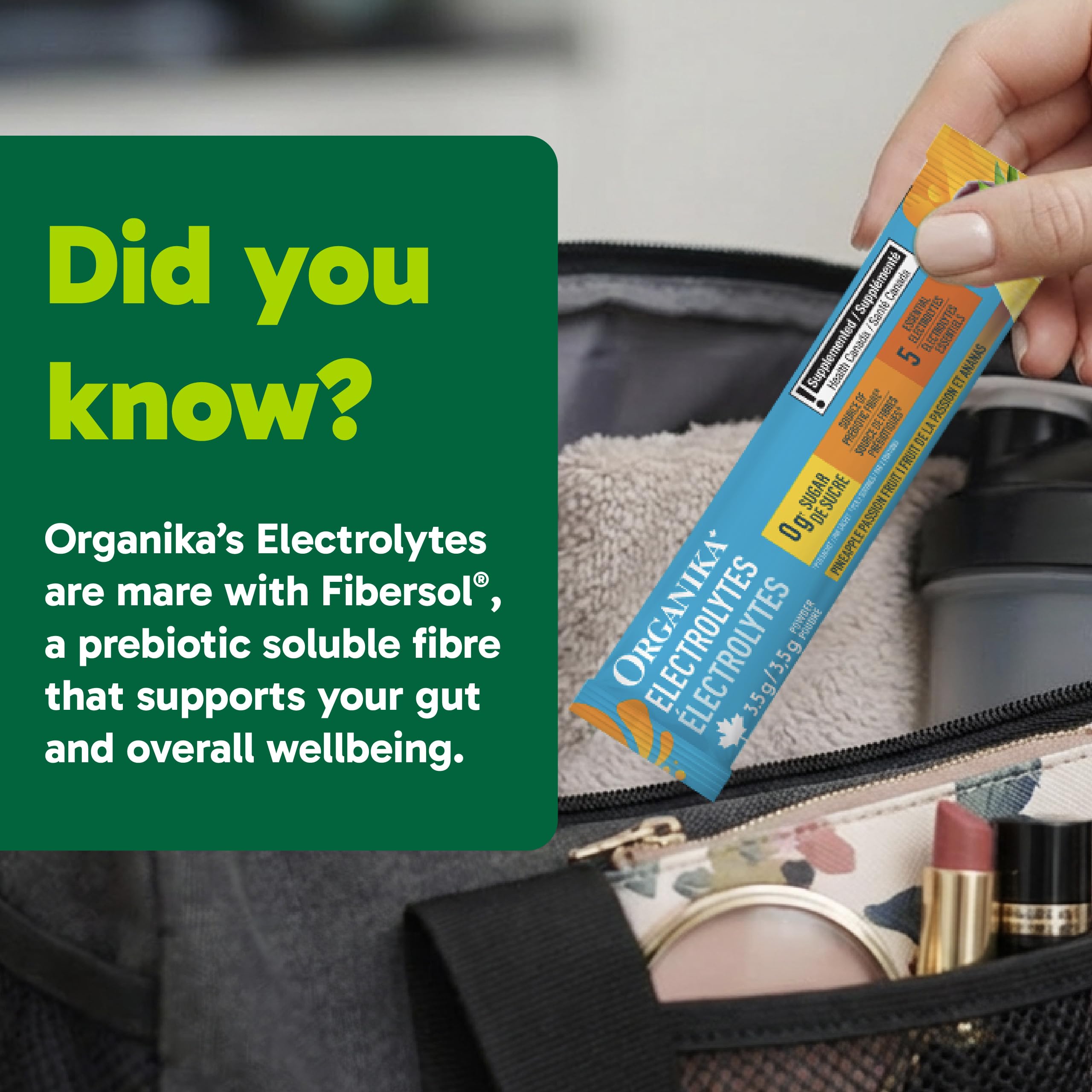 Organika Canadian-Made Electrolytes Powder with Vitamin C & Prebiotic Fibre - Sugar-Free Hydration Drink Mix - Pineapple Passionfruit - 20 Single-Serve Sachets x 3.5g