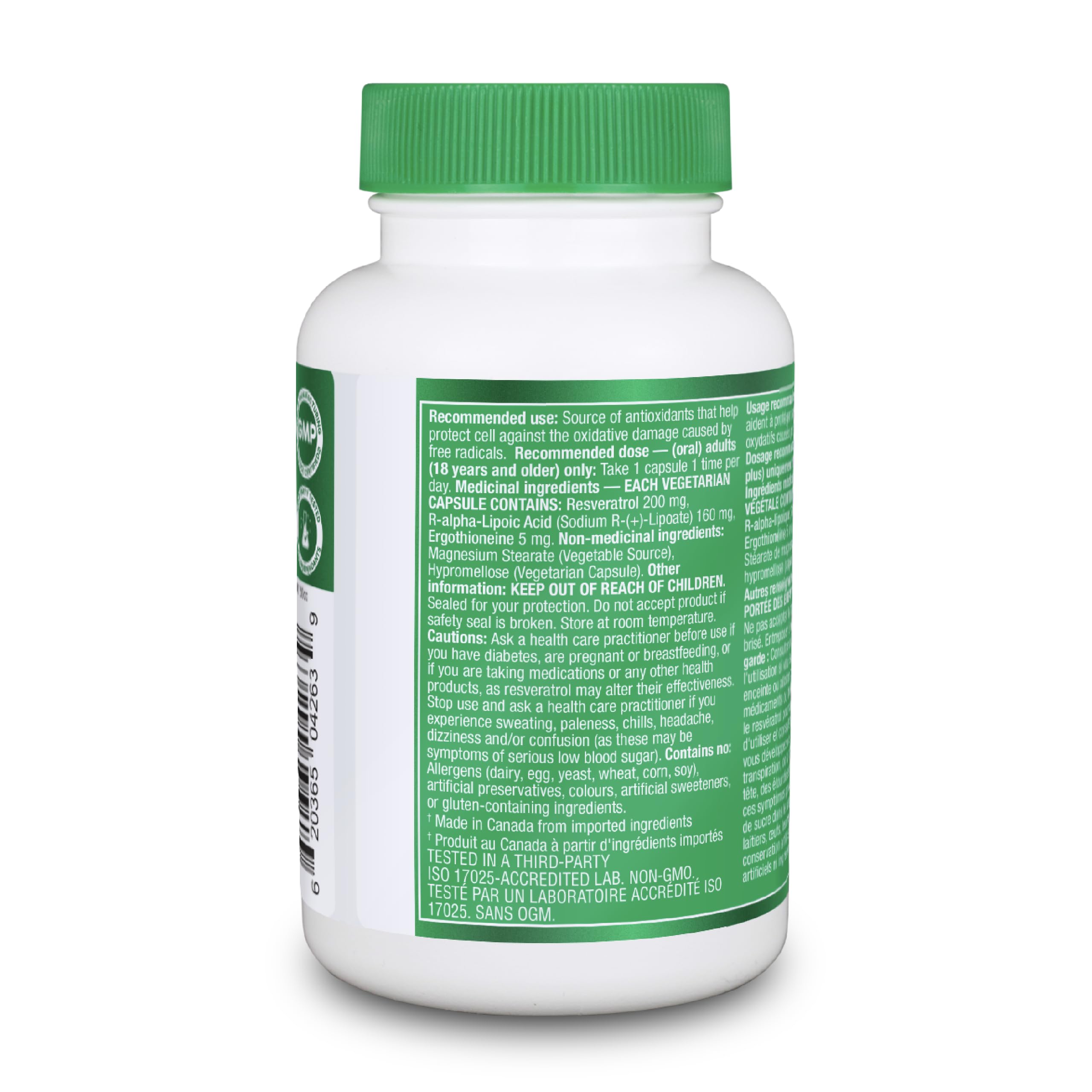 Organika Canadian-Made ALA + Resveratrol + Ergothioneine | Triple Antioxidant Formula | Cellular & Mitochondrial Support | Highly Bioavailable ALA | Vegetarian | 60 Capsules