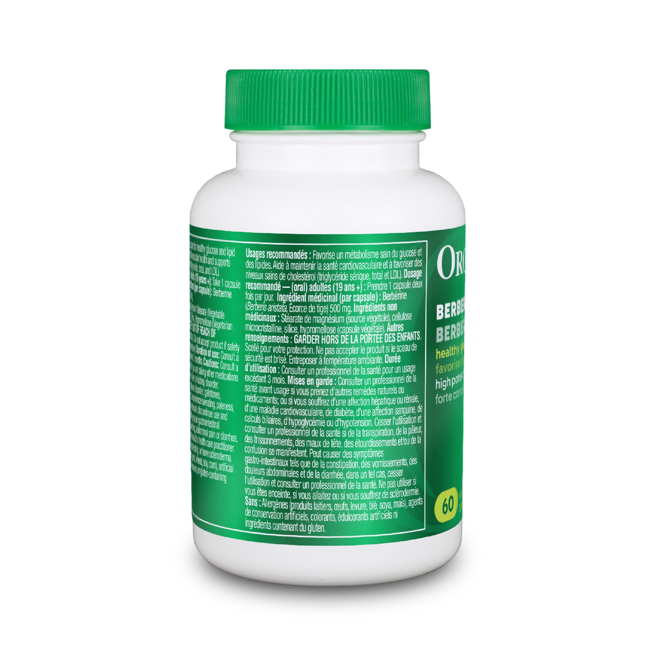 Organika Berberine - High Potency 1000mg per Day, Cholesterol and Glucose Metabolism Support, Helps Maintain Cardiovascular Health - 60vcaps