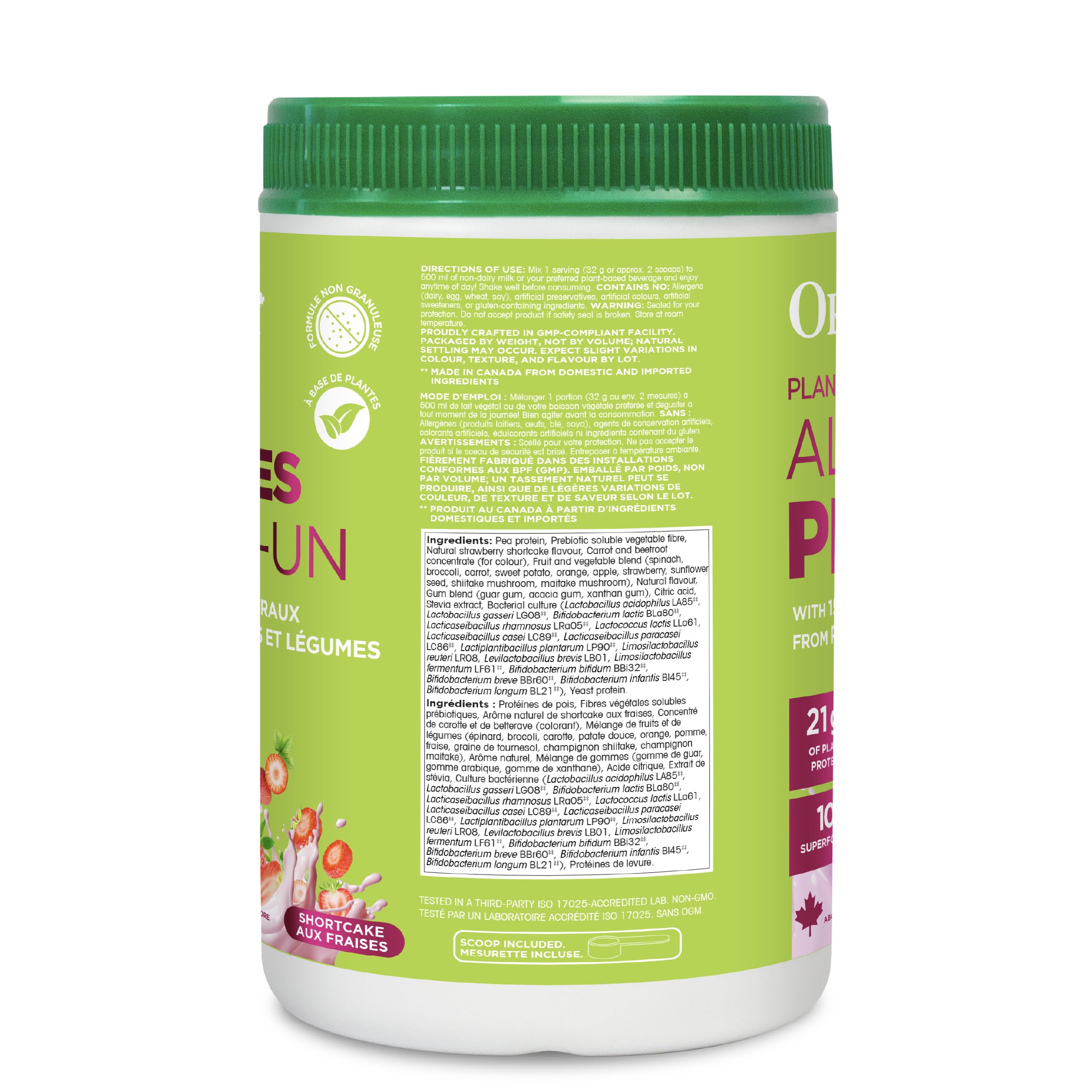 Organika All-in-One Plant Protein Powder – Strawberry – 22g Protein, 15 Vitamins & Minerals, 5 Billion CFU Probiotics, 1g Prebiotic Fibre, 0g Sugar – Complete Nutrient Source, Easy to Digest – 640g