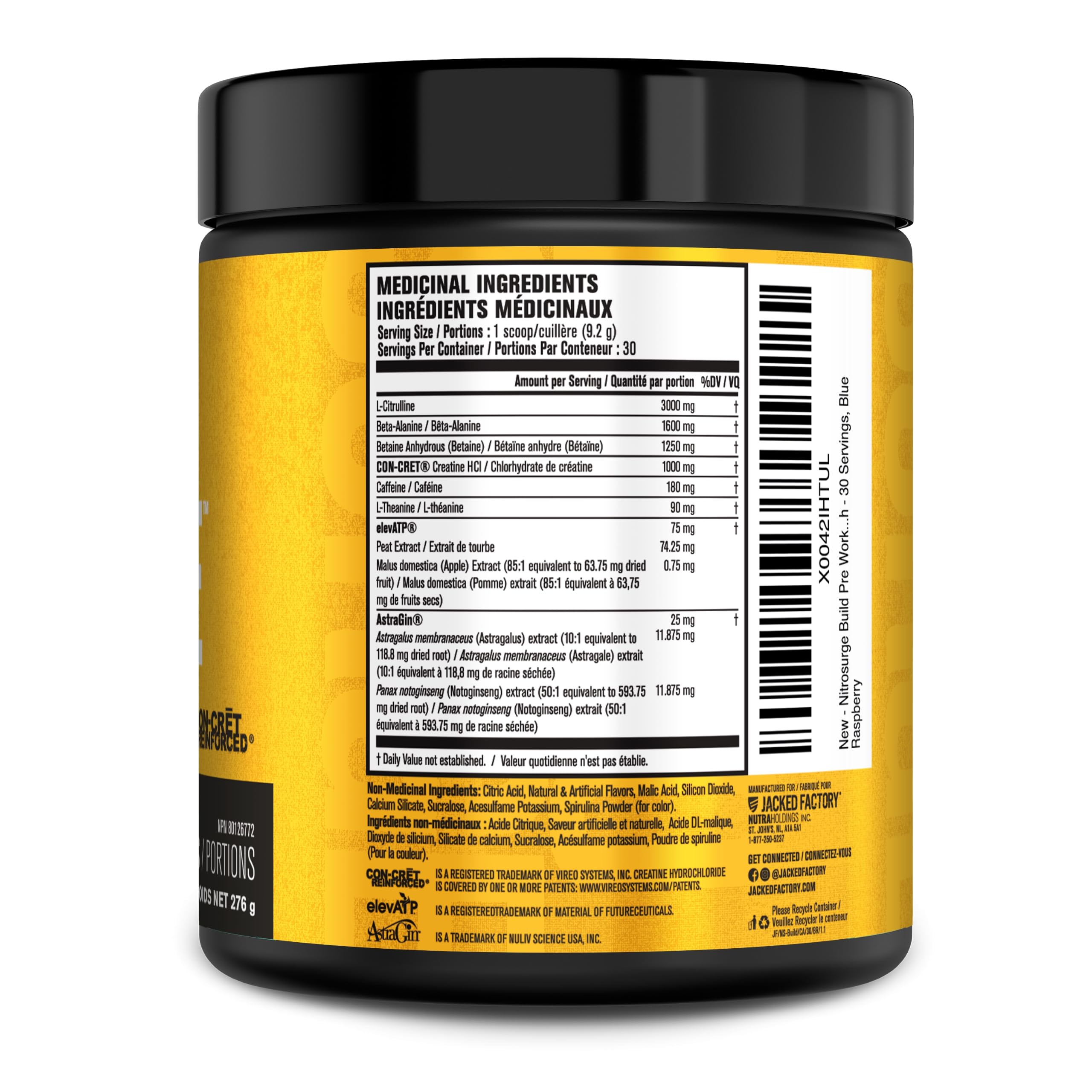 Nitrosurge Build Pre Workout - PreWorkout Powder w/Con-Cret Creatine HCL, Beta Alanine, & L-Citrulline for Increased Energy, Focus, & Muscle Growth - 30 Servings, Blue Raspberry