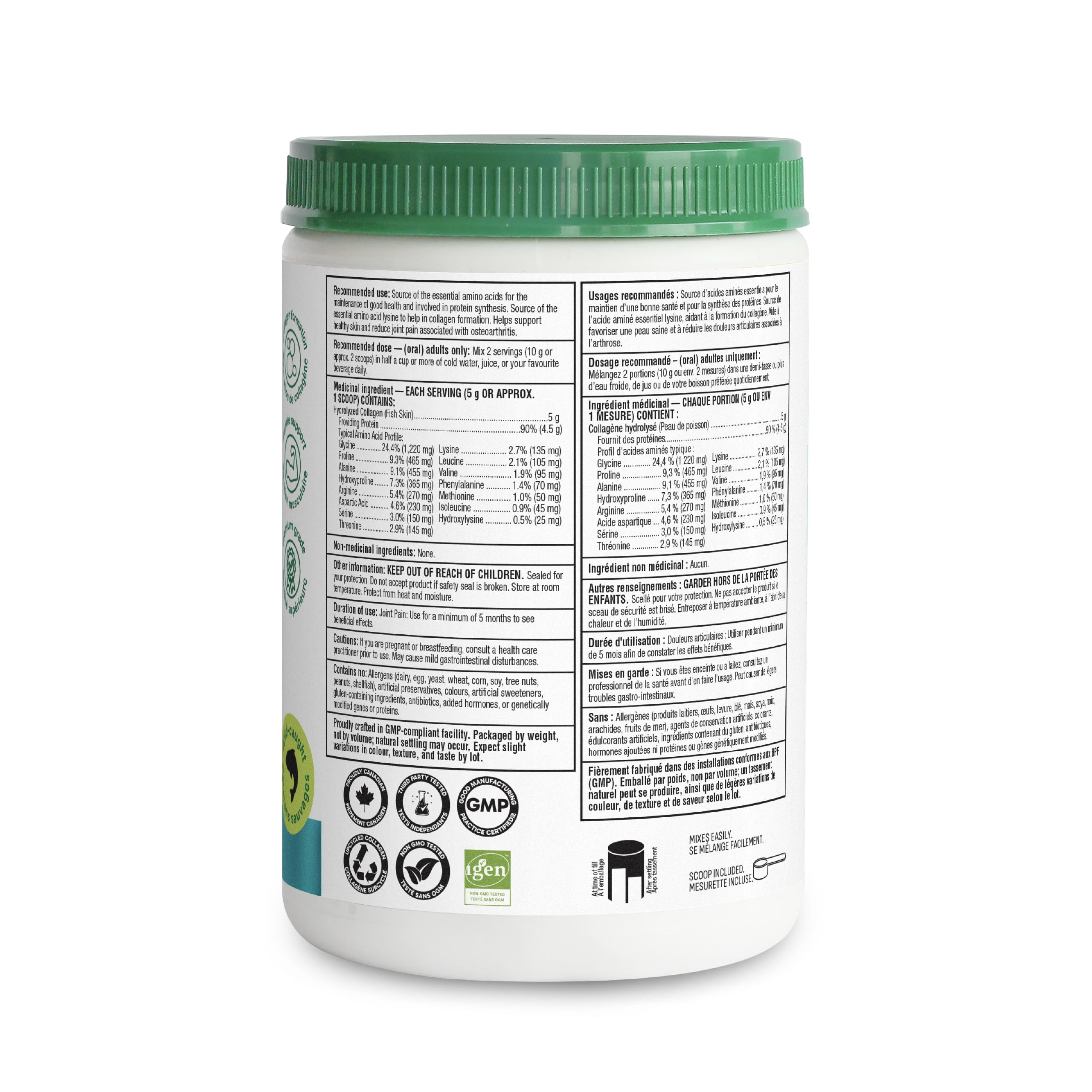 Organika Marine Collagen Powder – 10g Total Serving for Hair, Skin & Nails – Hydrolyzed Collagen Peptides Type 1 from Wild-Caught Fish, Tasteless, Canadian-Made – 250g